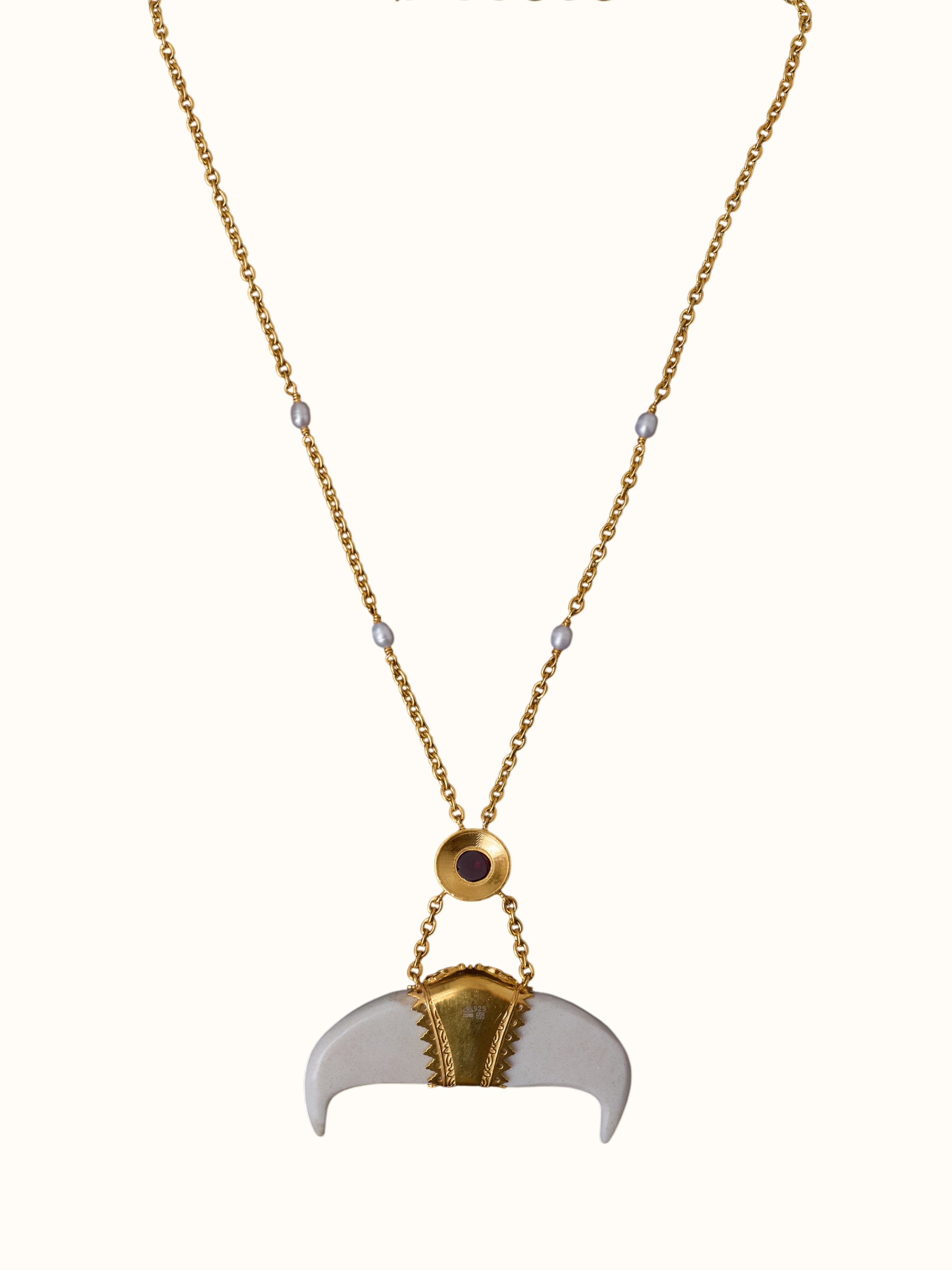 Carved Marble & Silver Pendant Chain