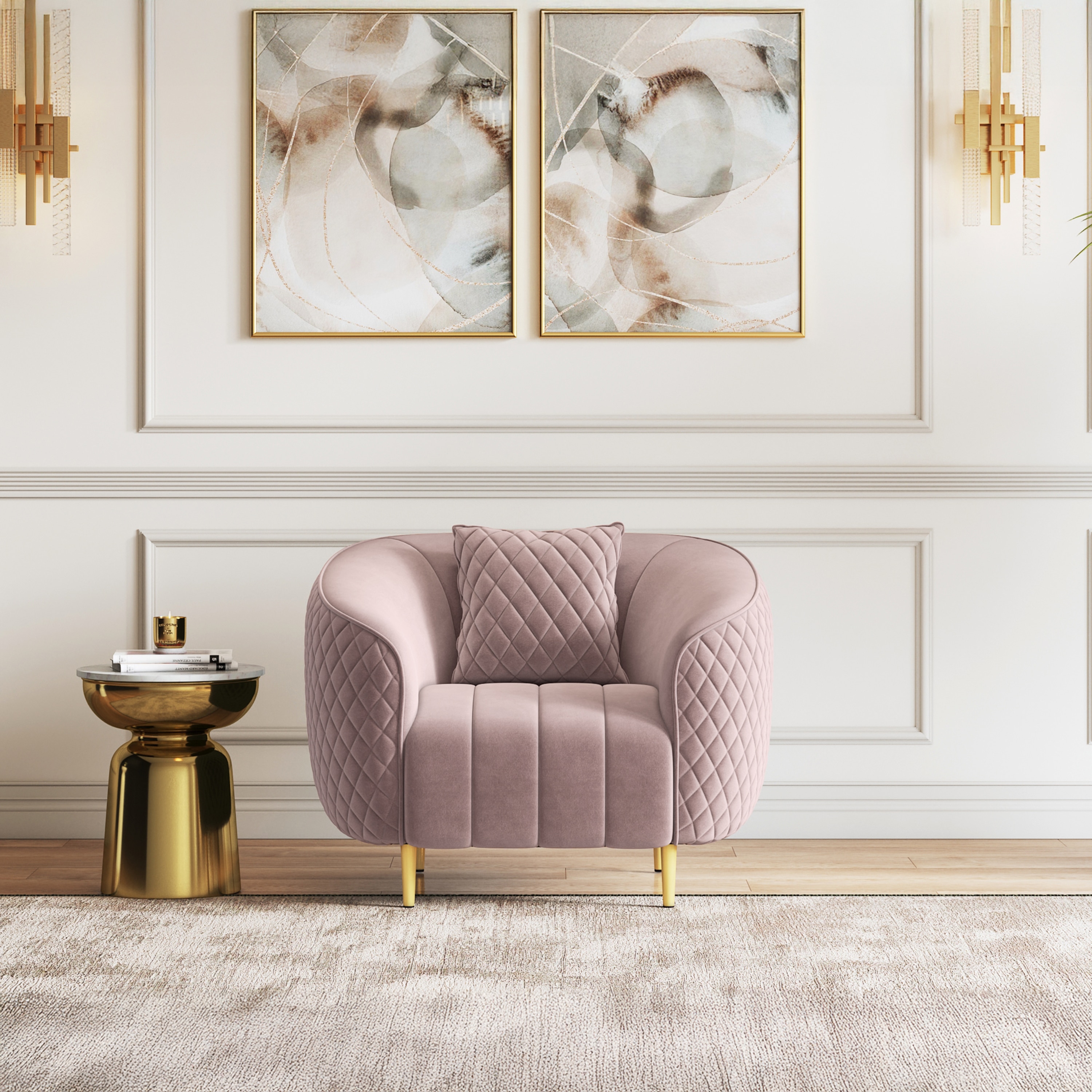 Amora 1 Seater Fabric Sofa in Faded Lilac Pink Velvet
