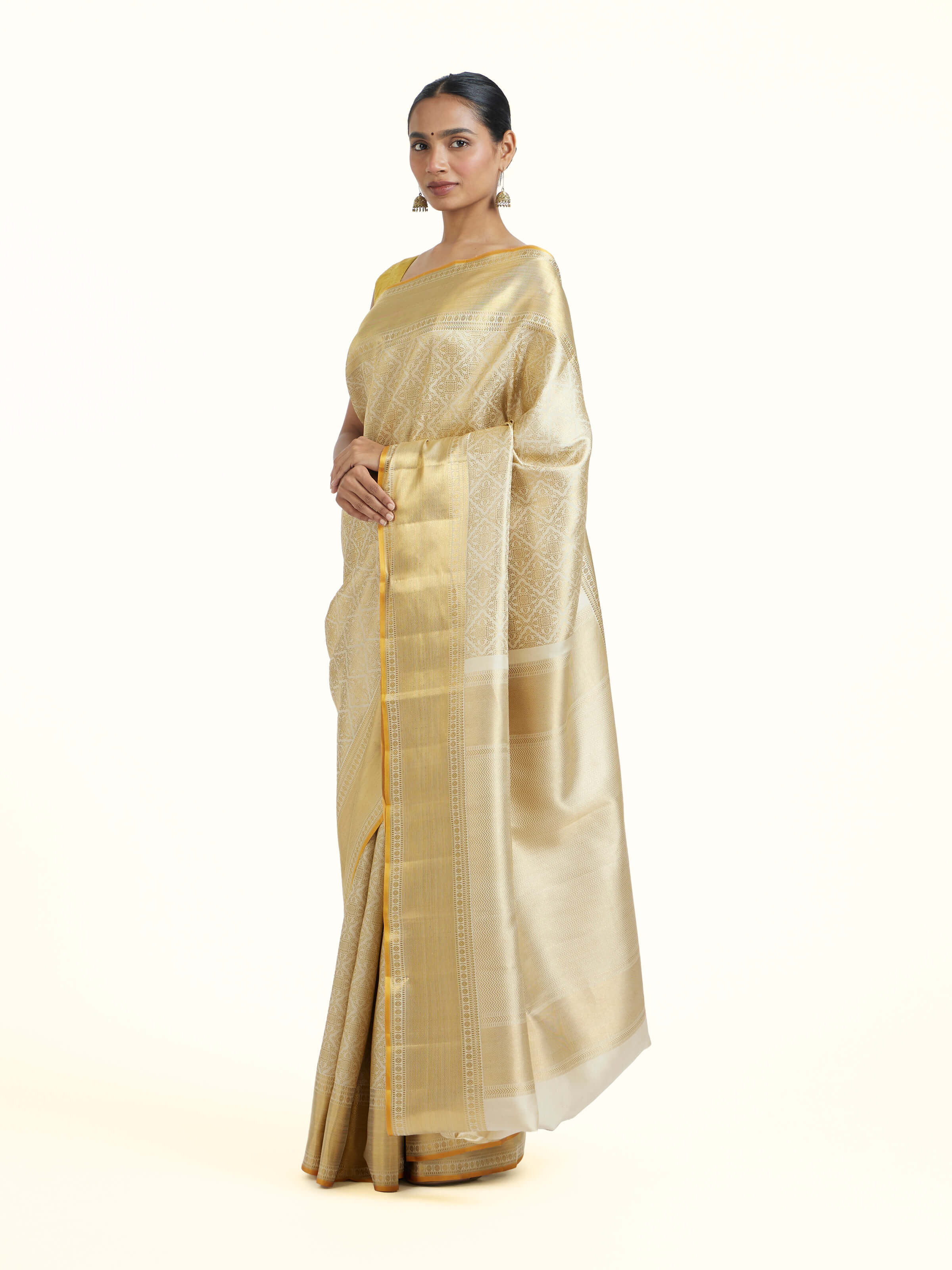 Beige Kancheepuram Silk Zari Saree