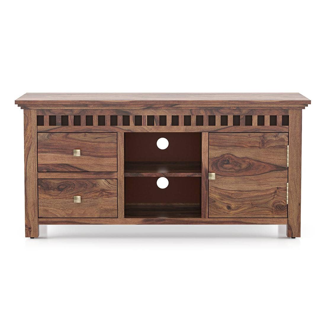 Fidora Solid Wood Free Standing TV Unit in Teak Finish
