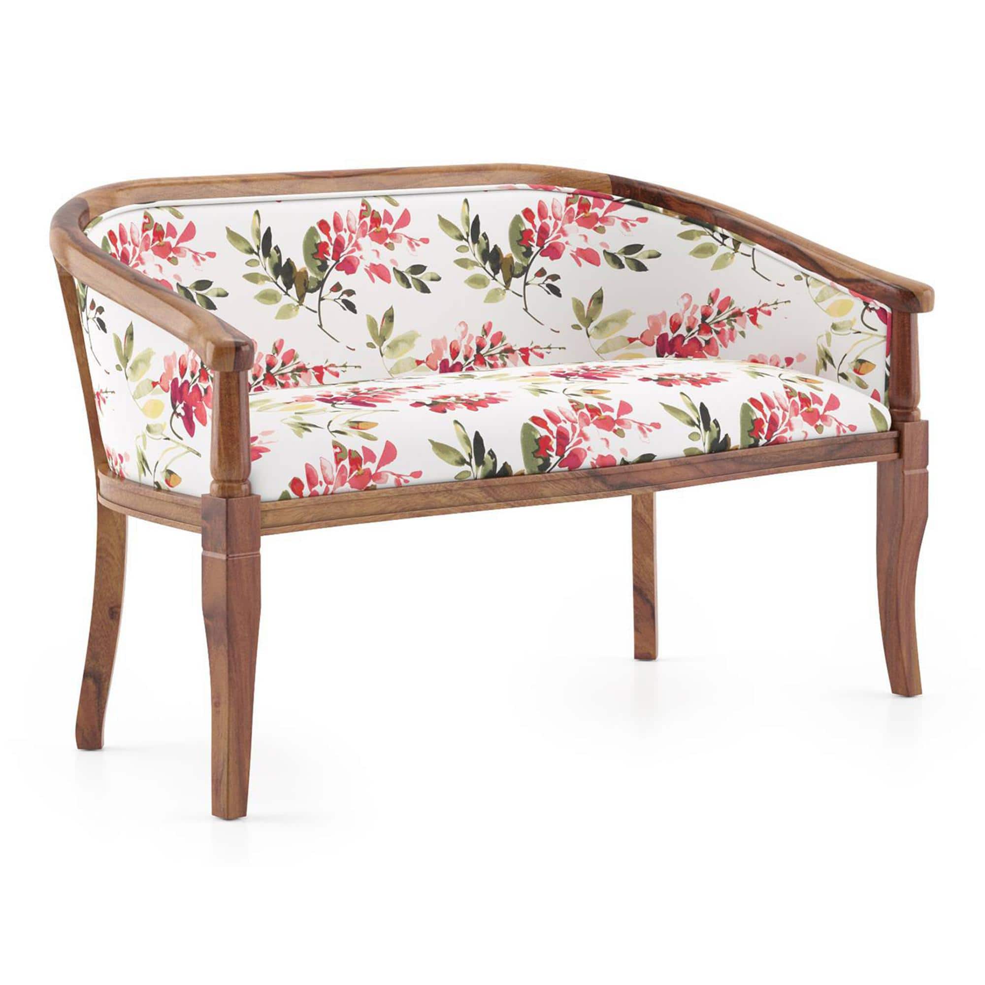 Florence Loveseat 2 Seater In Teak Finish With Caramine Cassia Fabric Colour