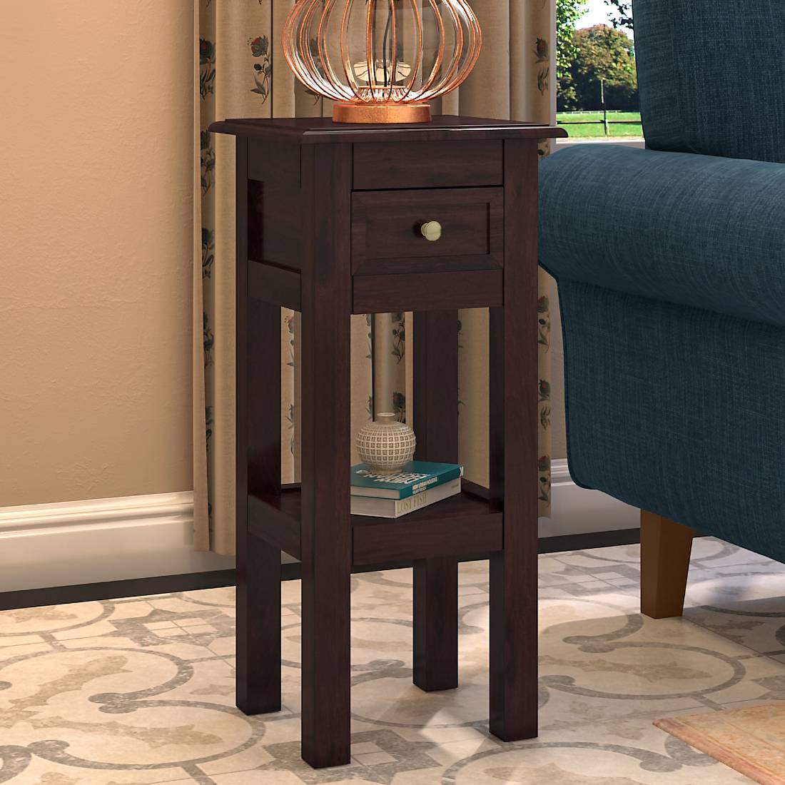 Easton Solid Wood Side Table in Mahogany Finish