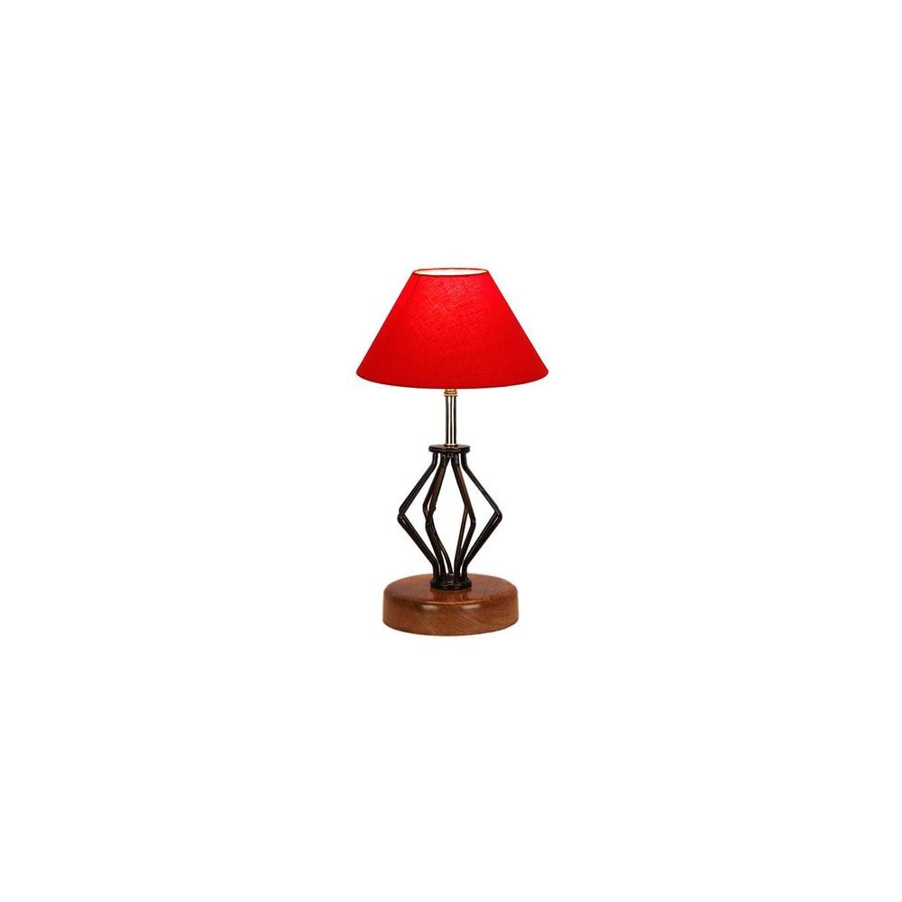 Felicity Red cotton Table lamp with Wood & Iron Base