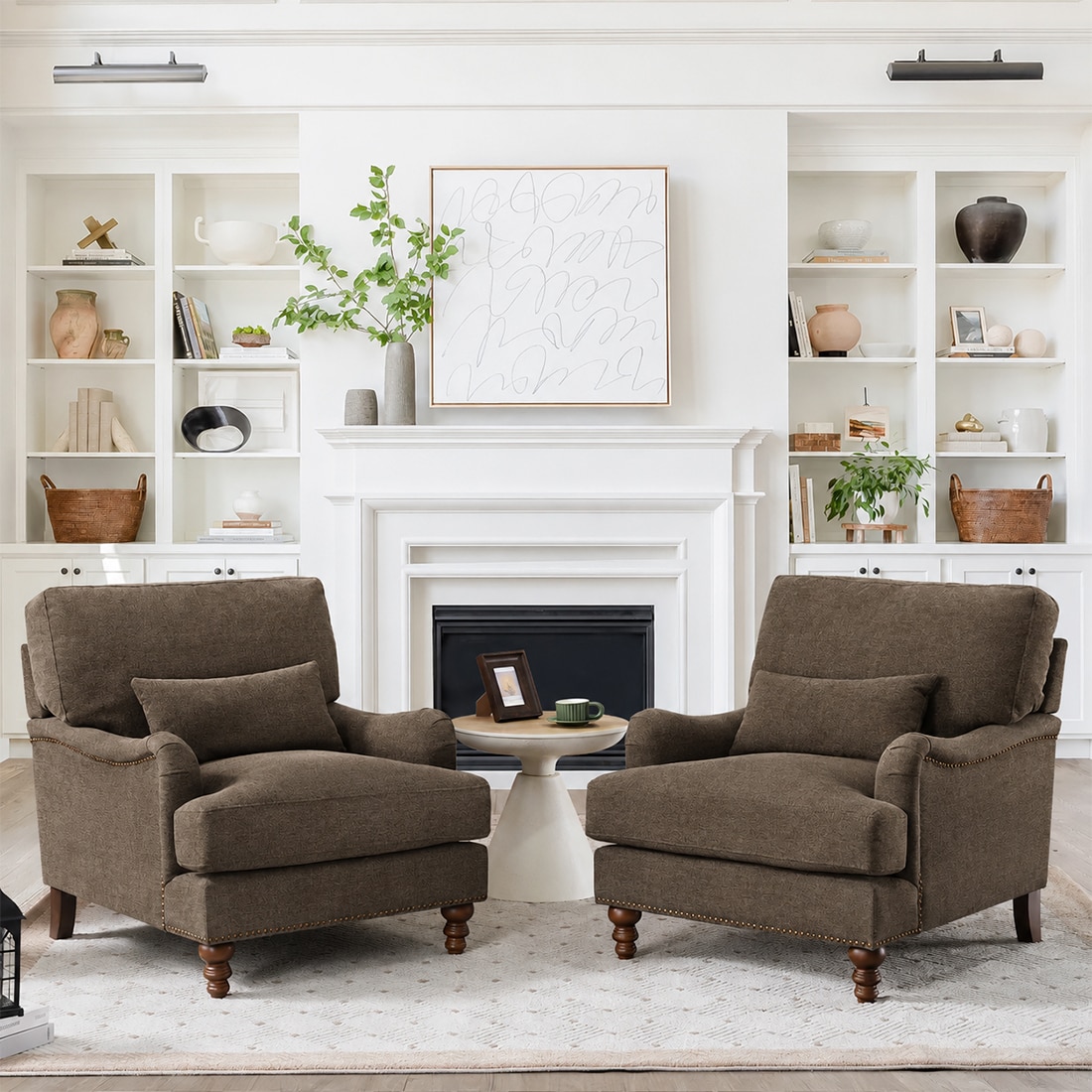 Dexter Boucle Fabric Lounge Chair in Brown Colour - KURSIWALLAH