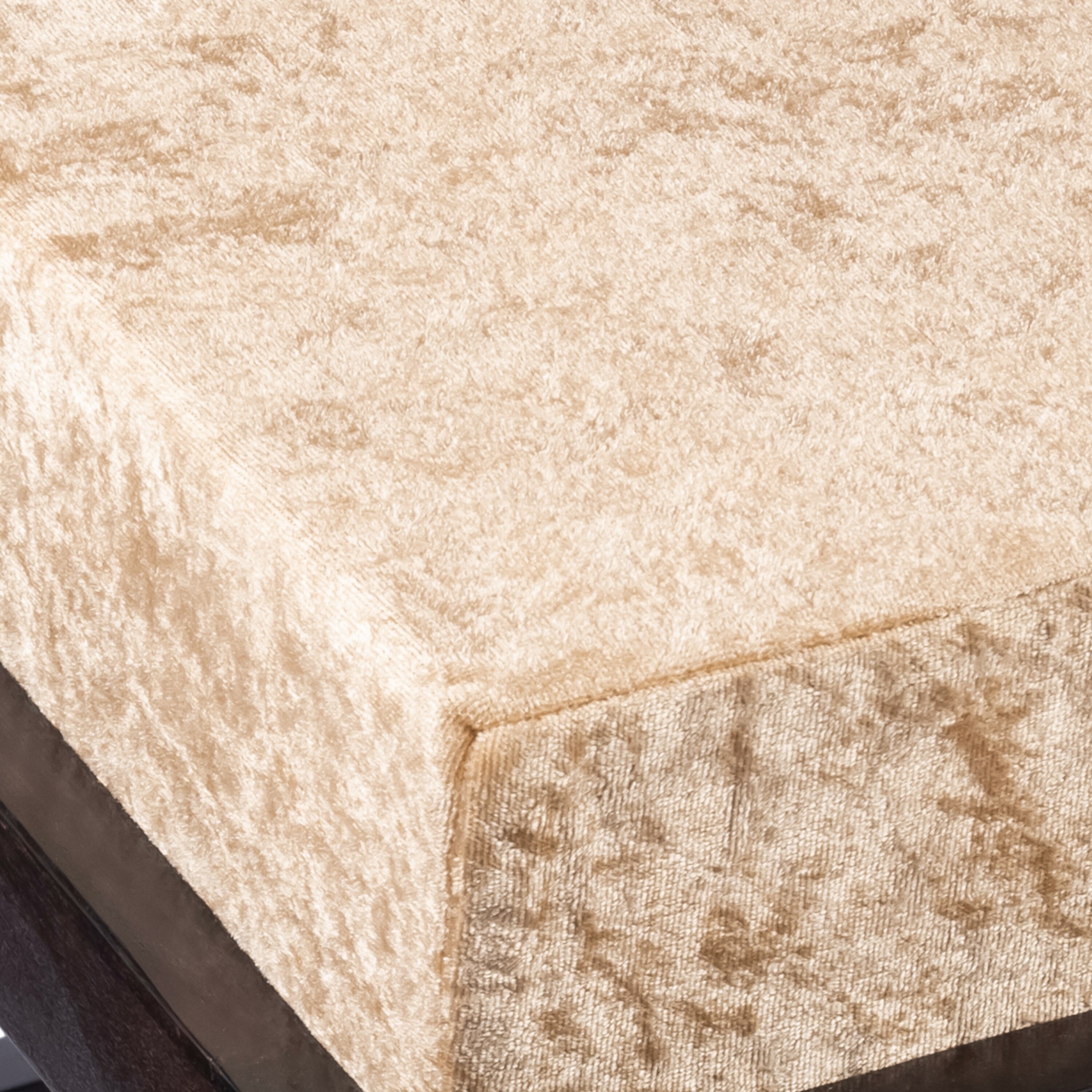 Houston Sheesham Wood Set of 2 Stools in Beige Sparkle Velvet, Extra Dark Mahogany Finish