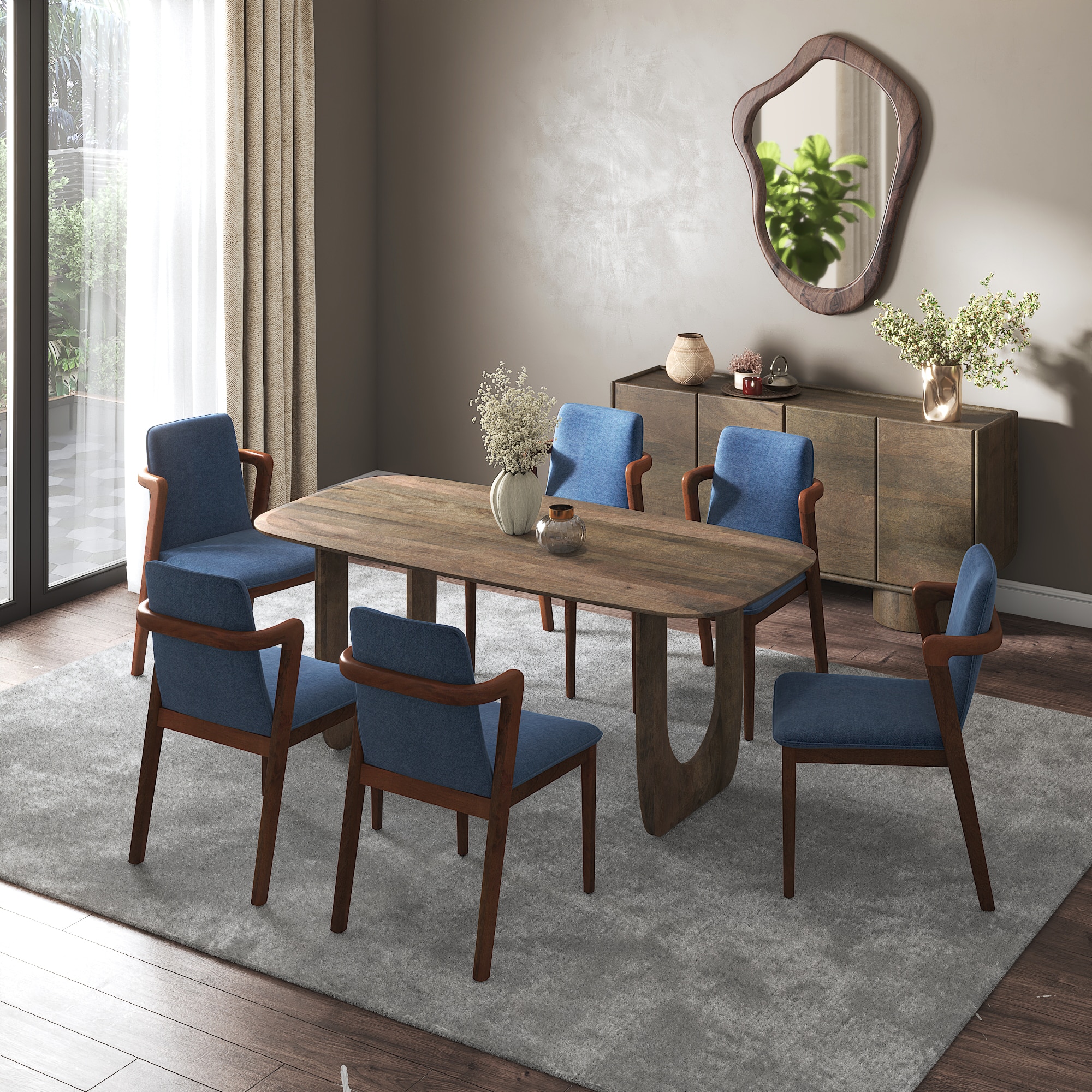 Aero Solid Wood 6 Seater Dining Table With Harper Dining Chair