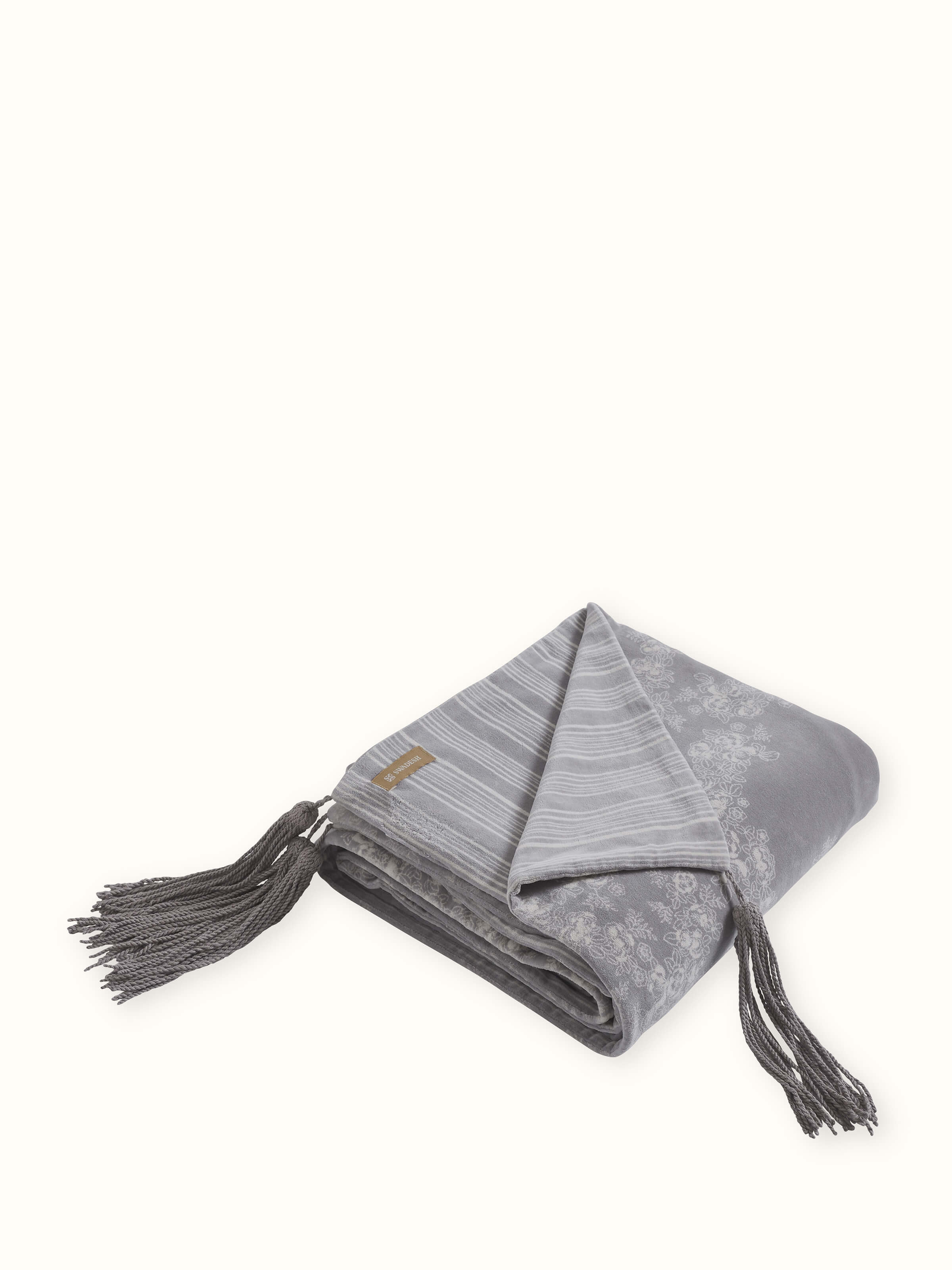 Shivranjini Handblock Printed Light Grey Floral Border Throw