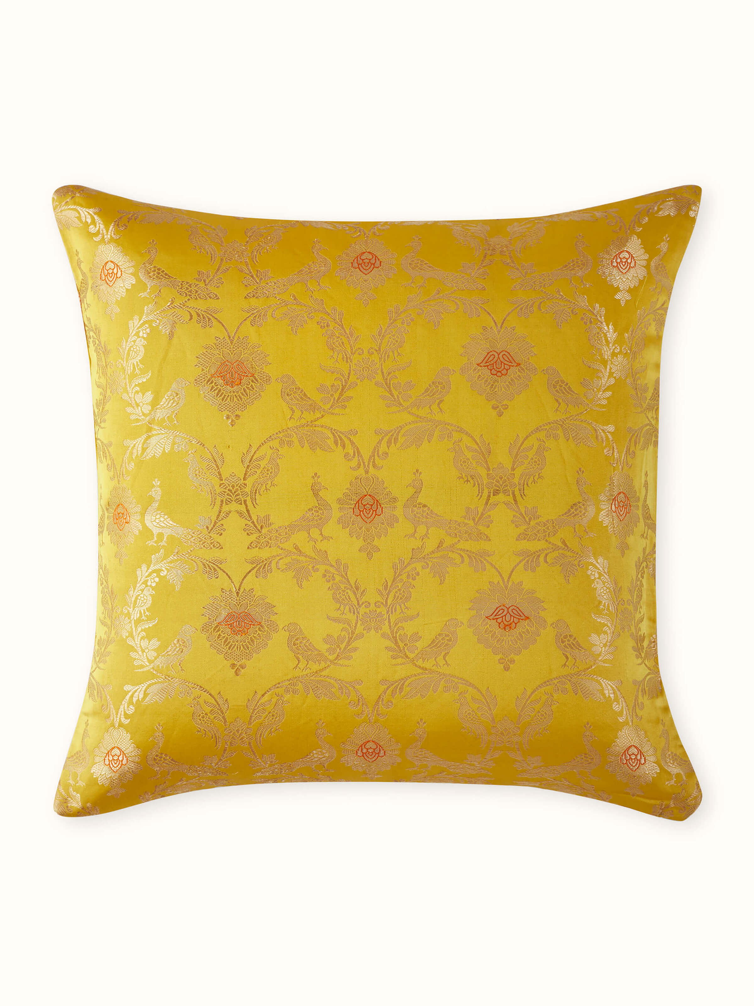 Awadh Yellow Jaal Banarasi Handloom Silk Cushion Cover