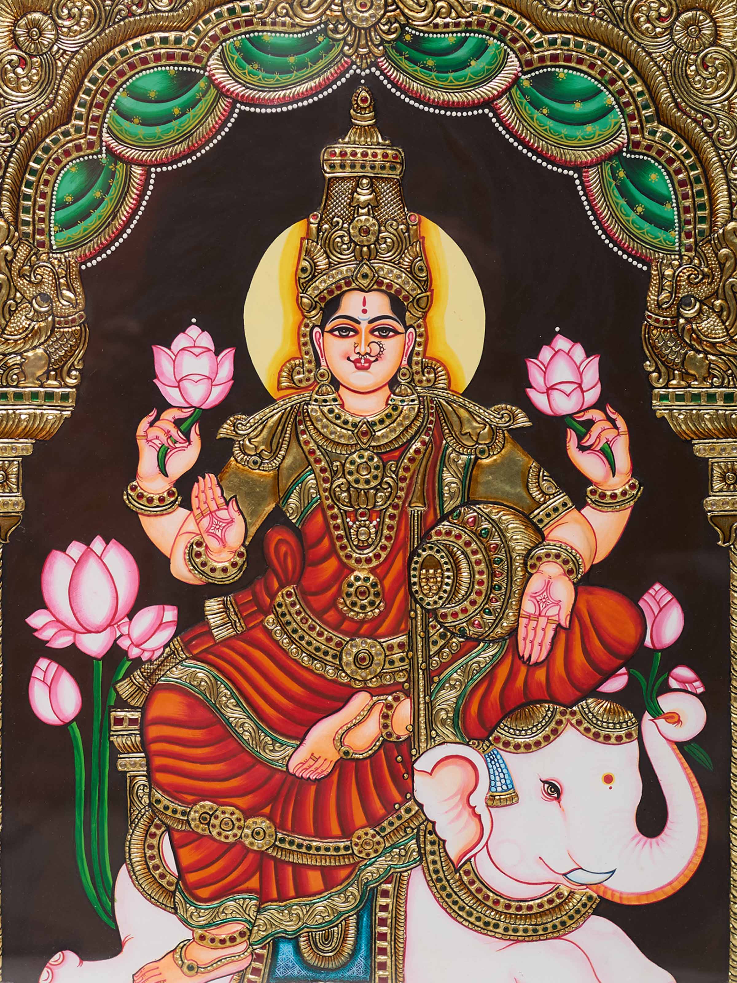 Lakshmi on Elephant Thanjavur Painting