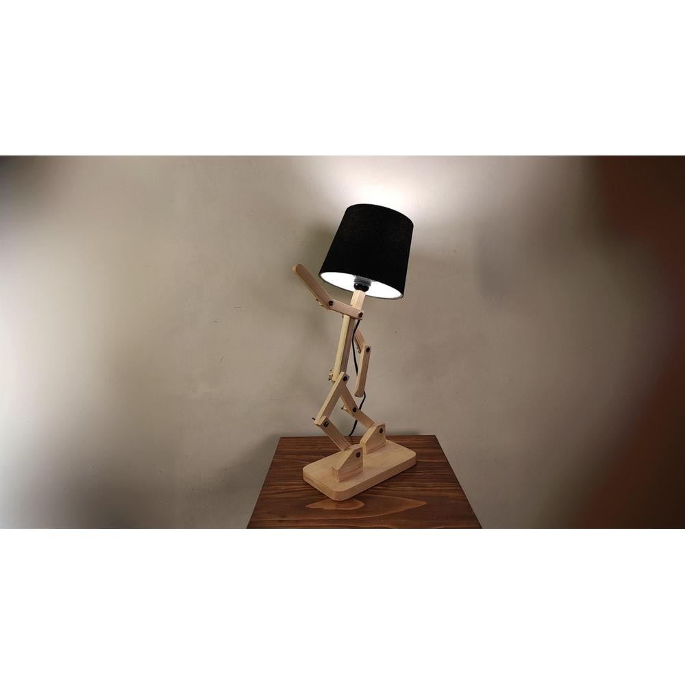 Moonwalker Beige Wooden Table Lamp with Black Fabric Lampshade