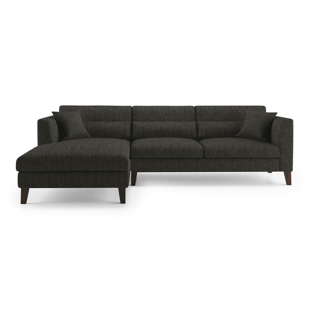 Lewis Sectional Sofa (Colour : Graphite Grey, Cushion : Soft, Seater : Left Aligned 3 Seater + Left Aligned Chaise) - Urban Ladder