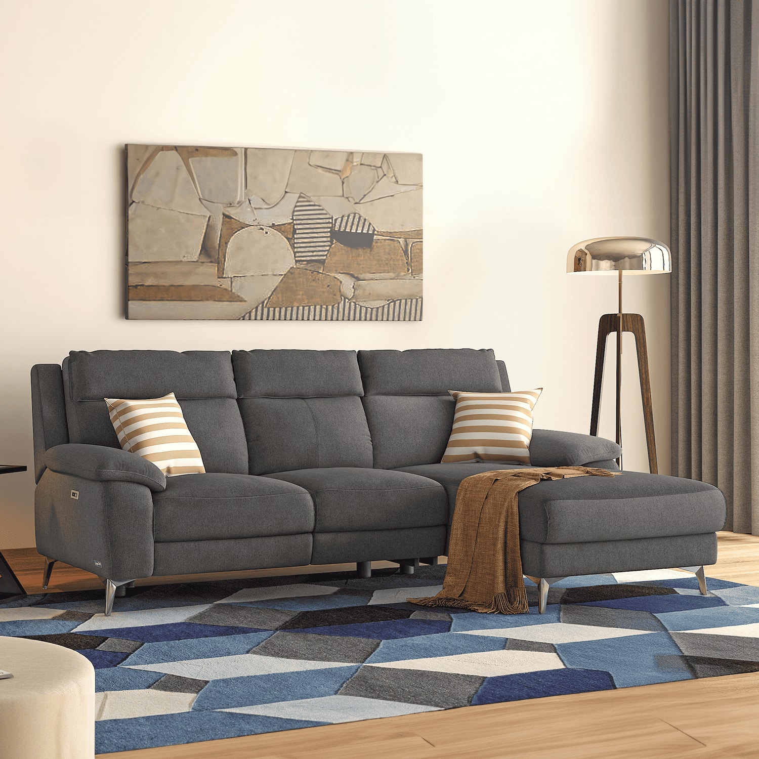 Emila Right Aligned Three Seater Sectional Recliner in Grey Colour