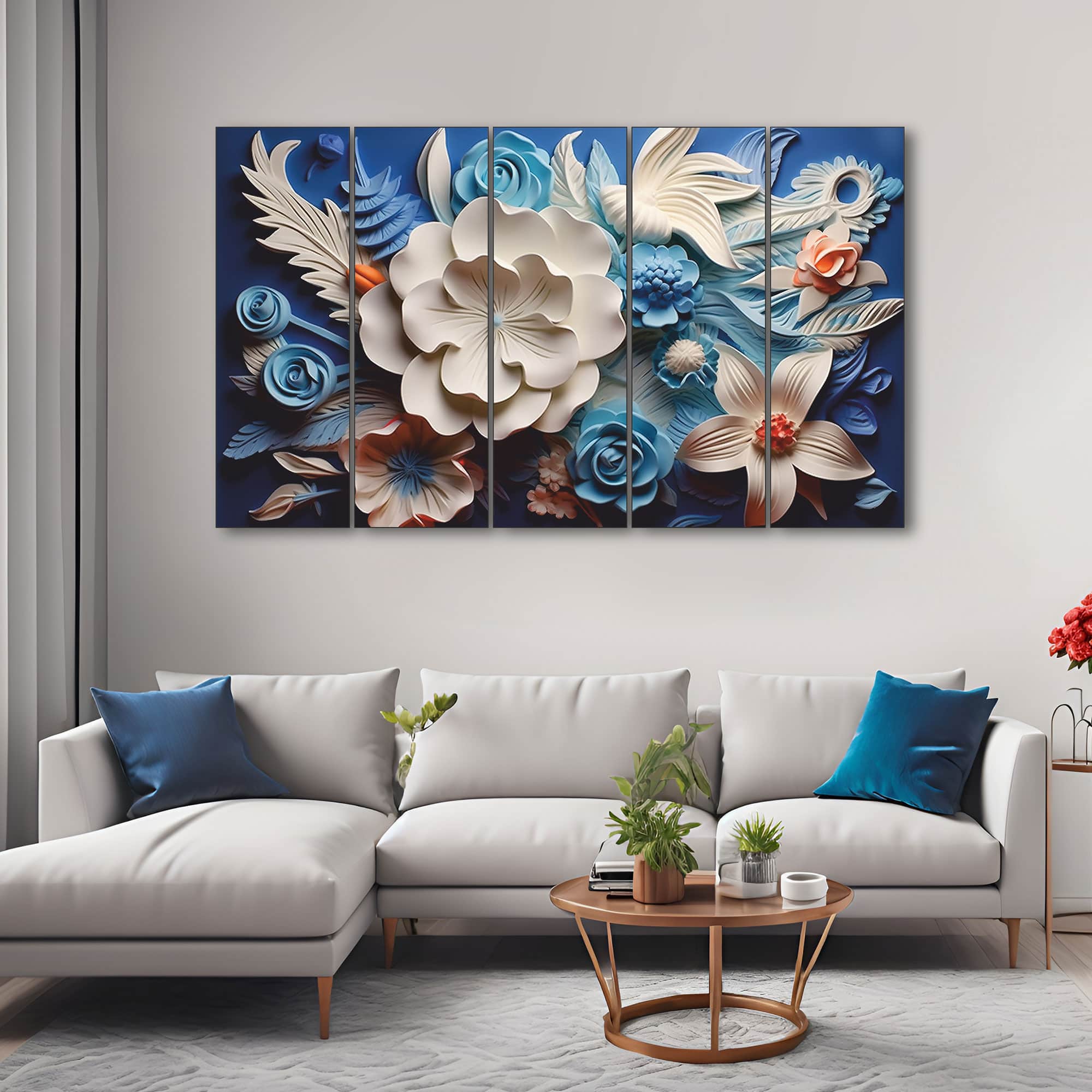 The Castle Decor Multicolour Flowers Wall Art Set of 5 27x48 Inch - The Castle Decor
