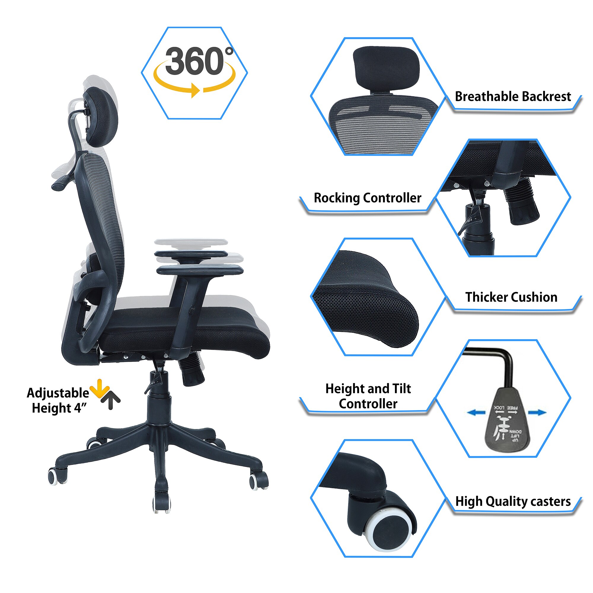 Codmeat High Back Ergonomic Chair in Black Colour