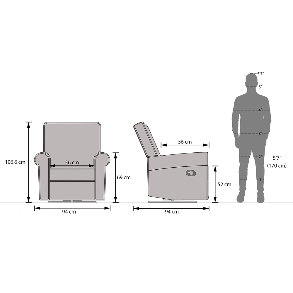 Diaz Rocker Swivel Recliner in Pebble Grey Colour