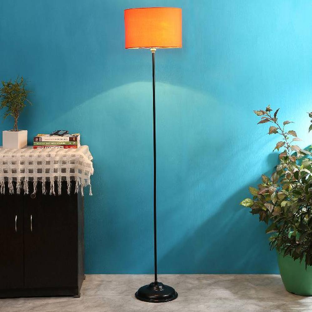 Flynn Orange Fabric Floor Lamp with Black Iron Base