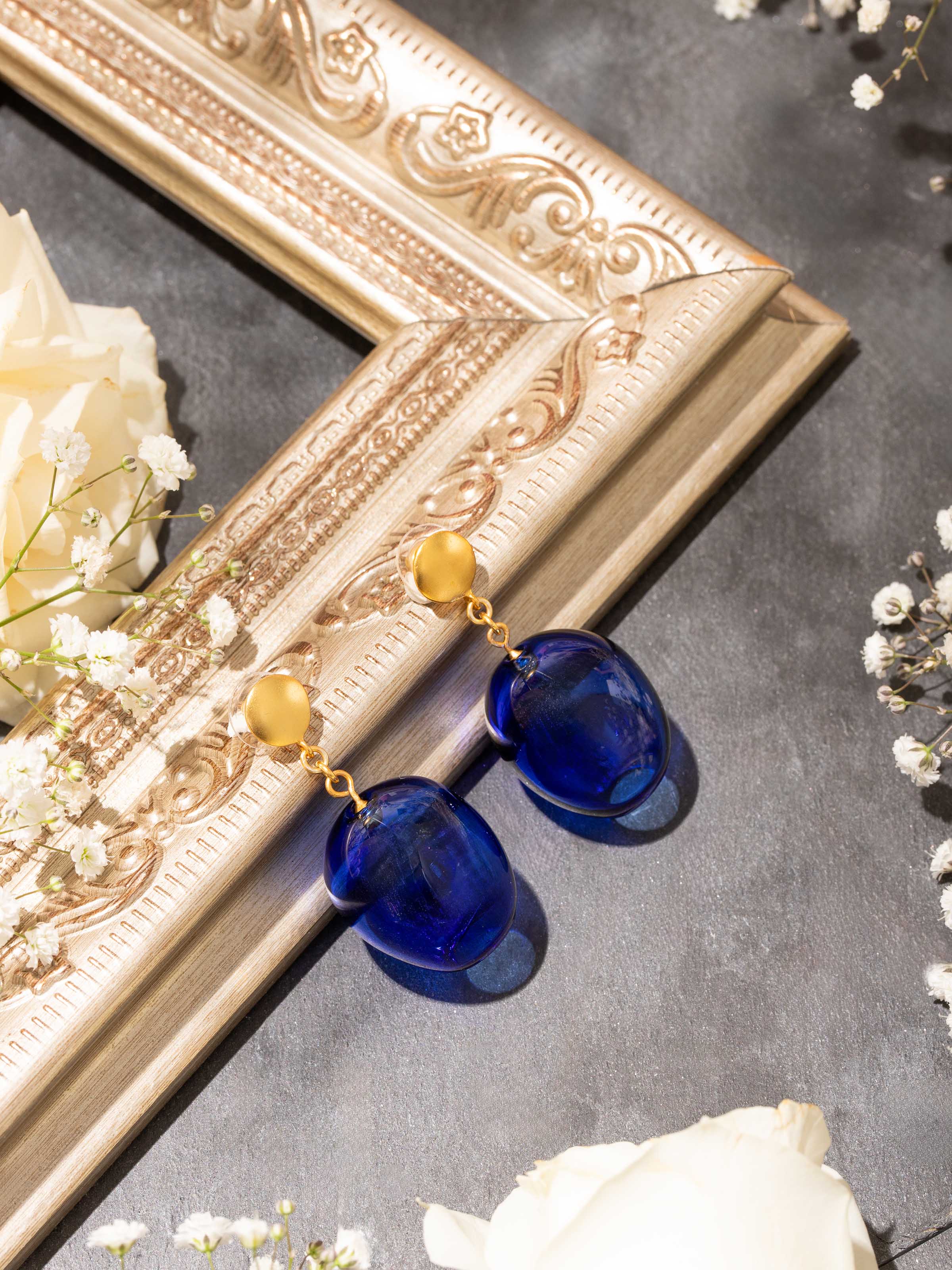 Silver Flame Glass Drop Earrings