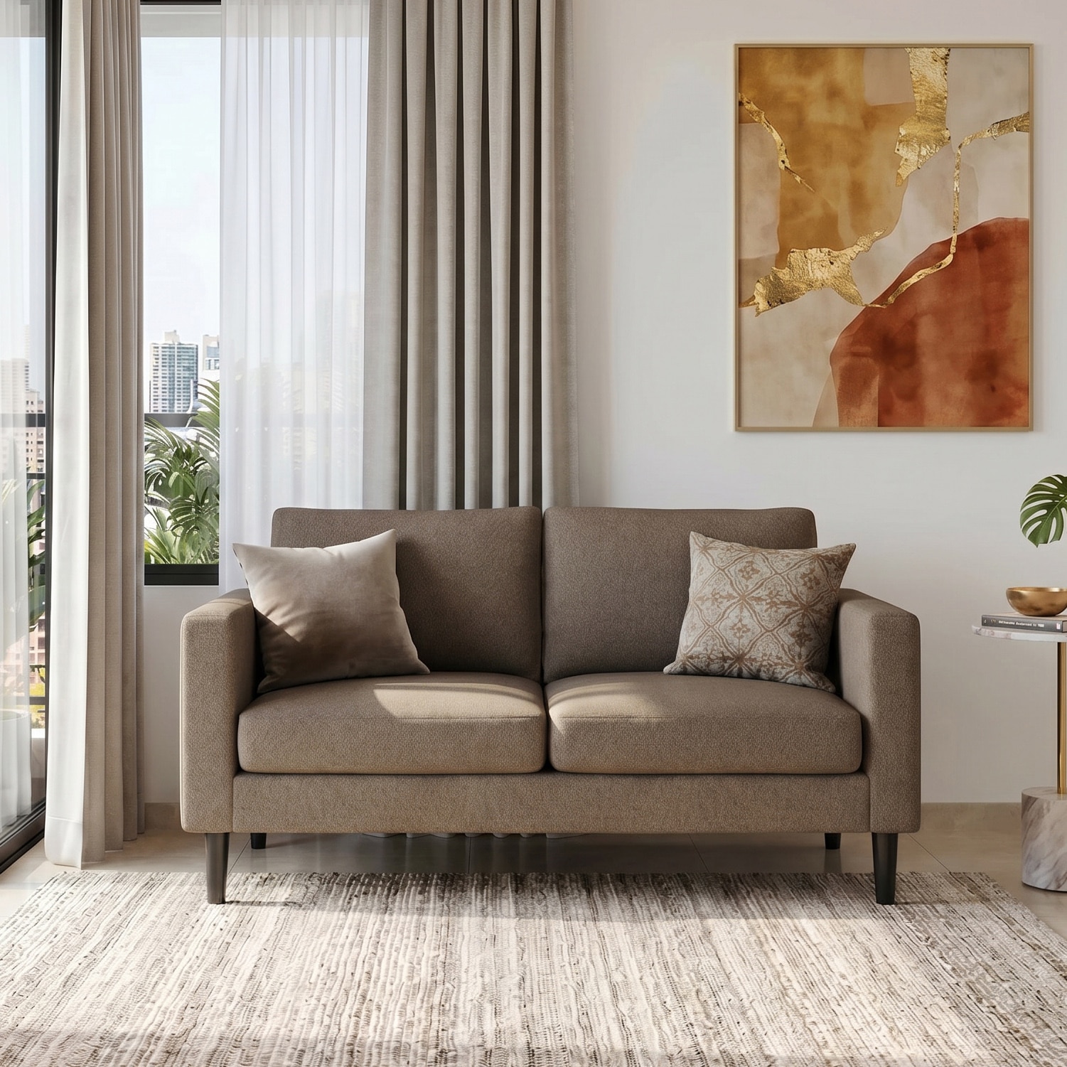 Liverpool 2 Seater Fabric Sofa in Oat Biege Colour - Urban Ladder