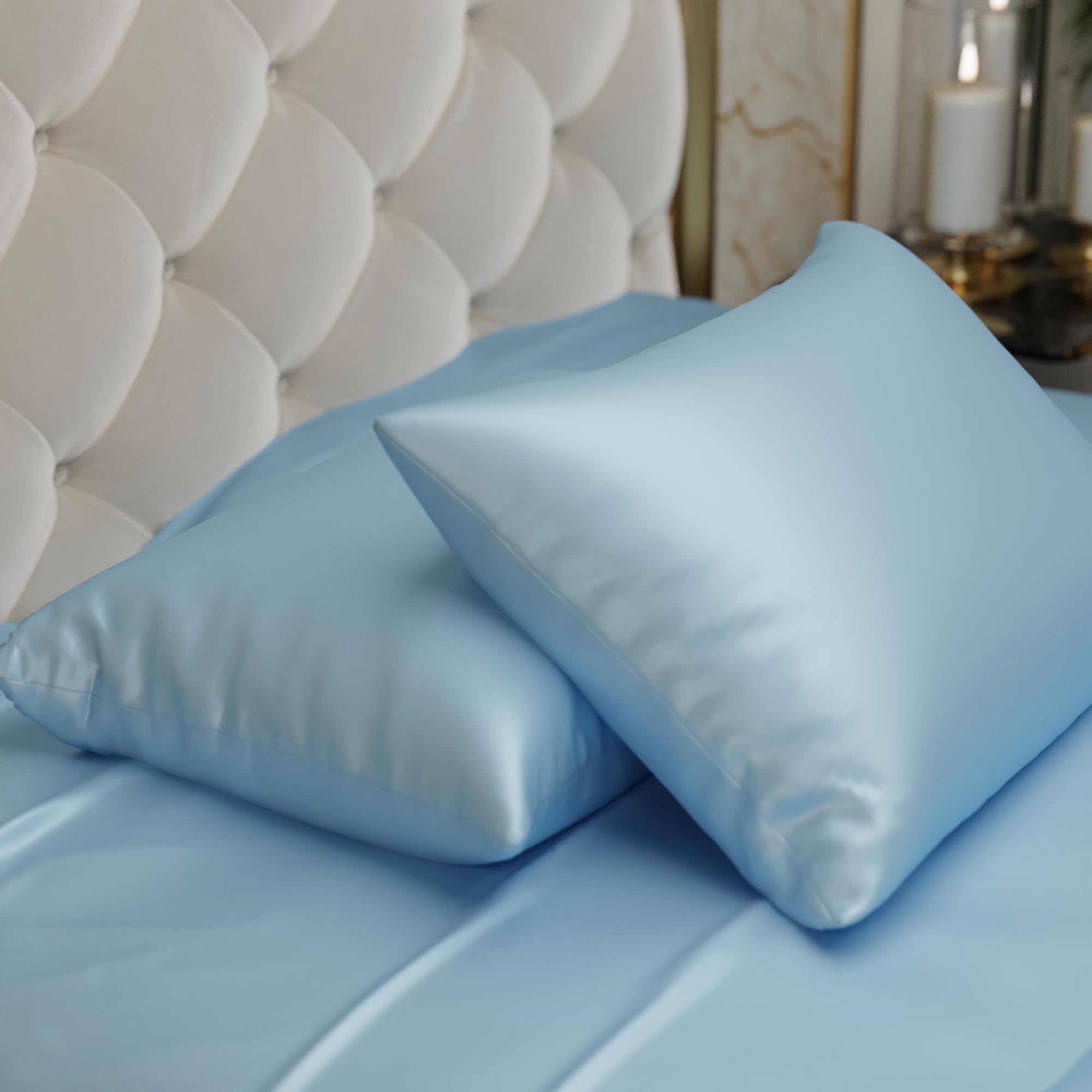 Stoa Paris Satin Pillow Covers,  Premium Plain Pillow Cover Set of 2, 68L x 45W cms - Dreamy Blue - Stoa Paris