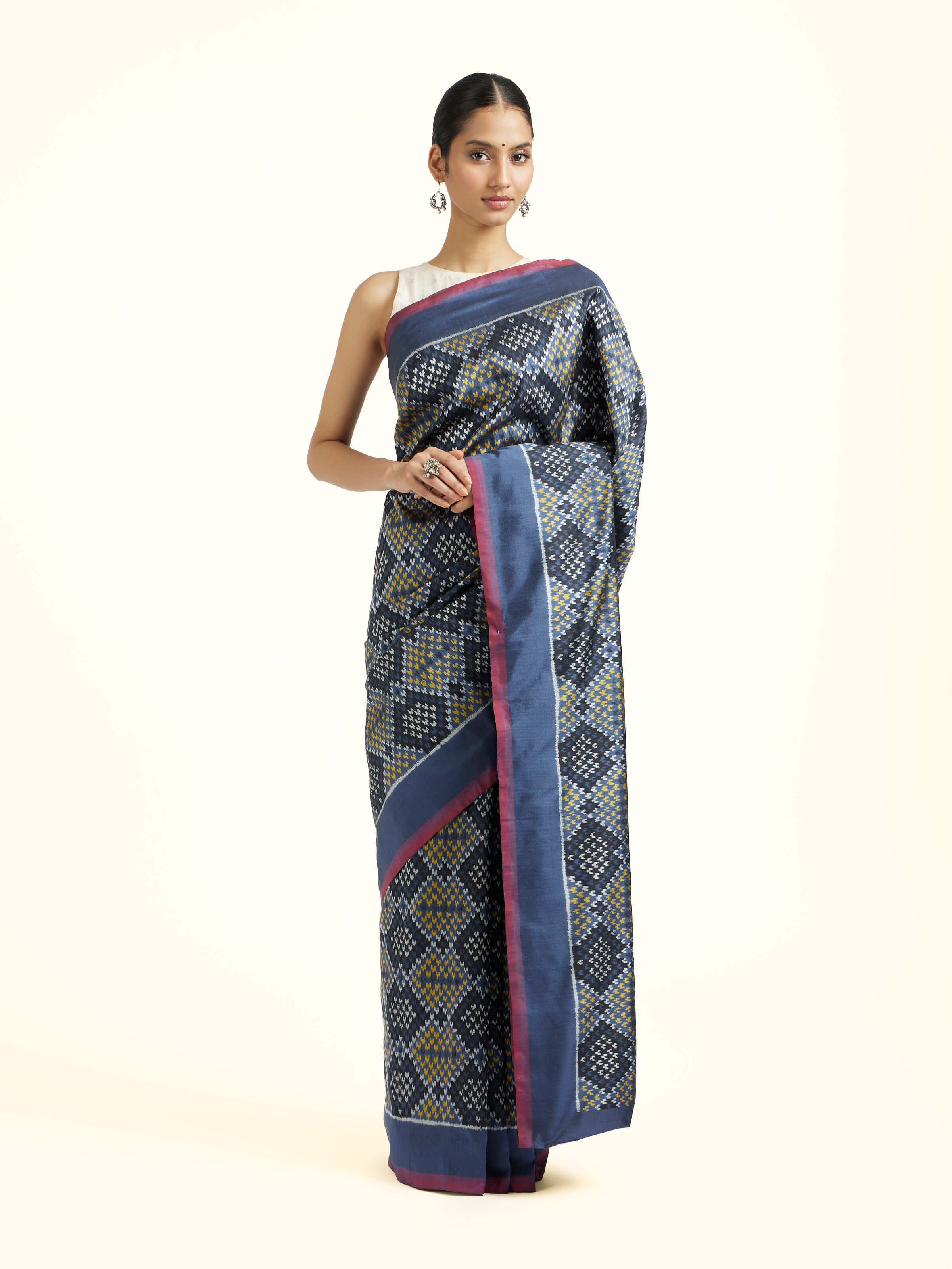 Grey Silk Pochampally Single Ikat Saree