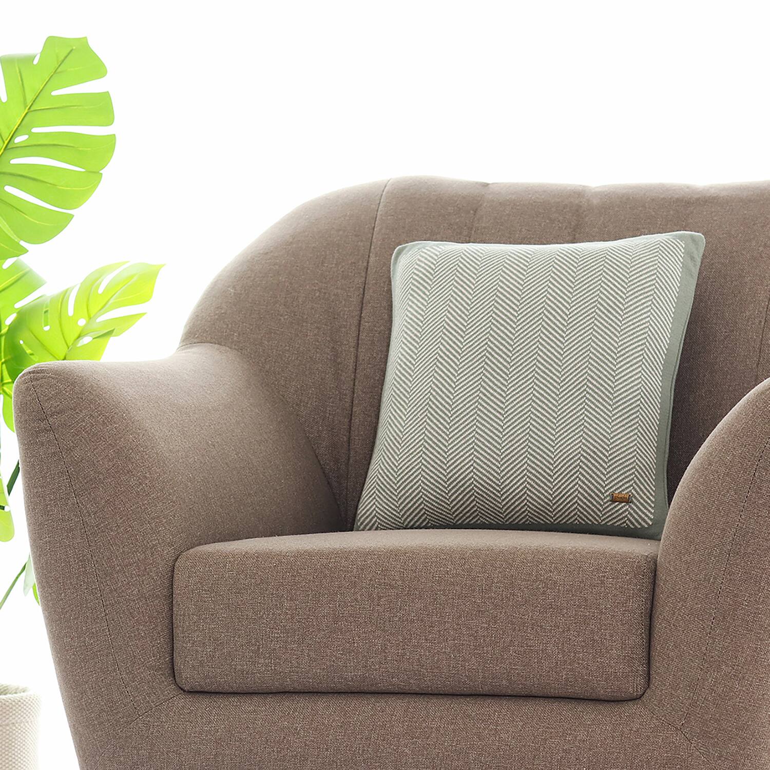 Herringbone Ryegrass Natural Cushion Cover 16X16  Inches