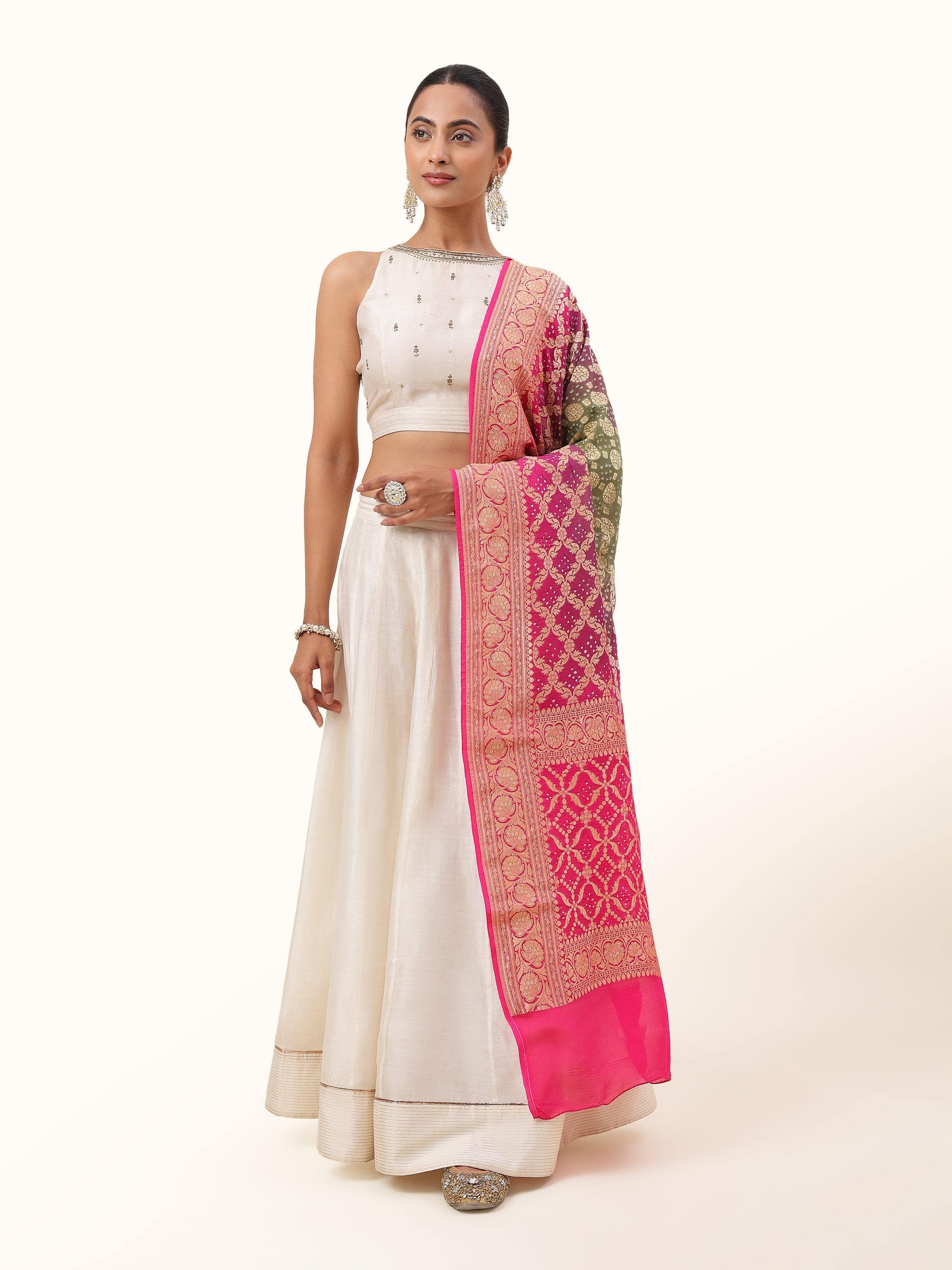 Pink Silk Georgette Bandhani Tie & Dye Dupatta