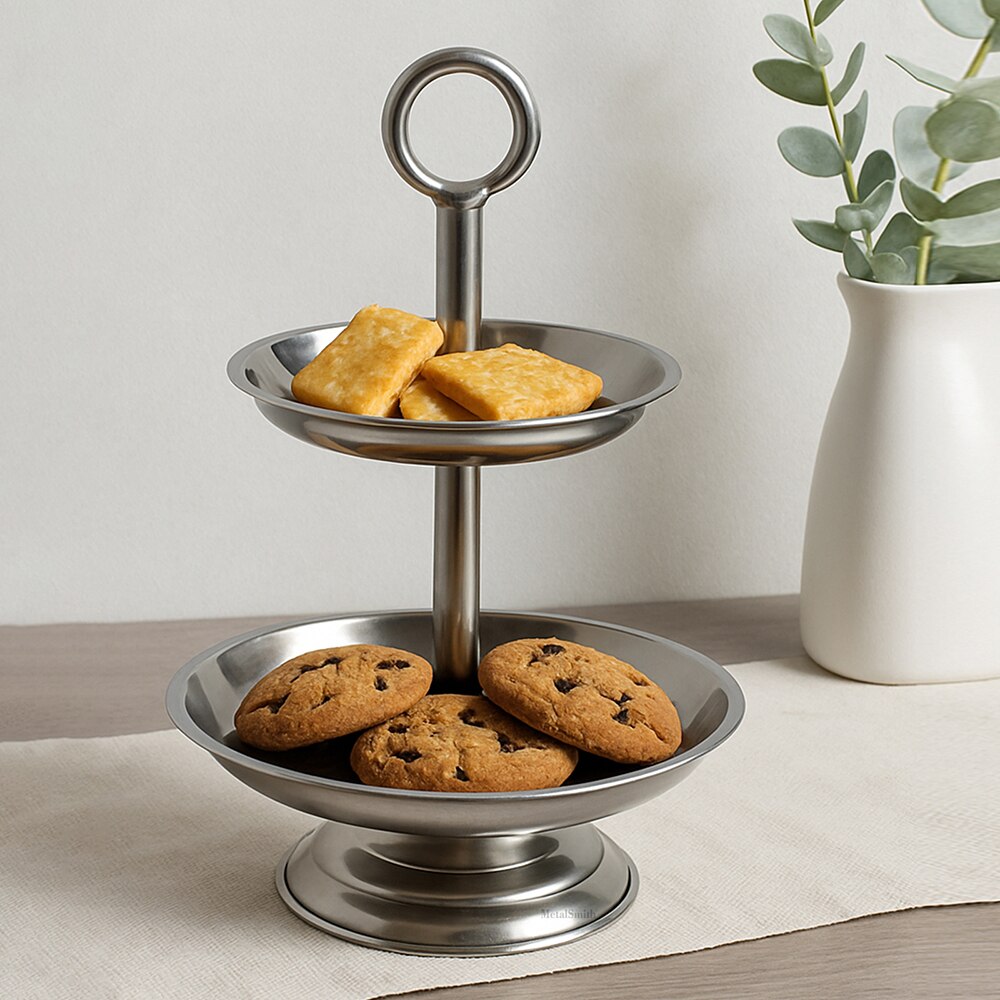 Metalsmith Two Tier Serveware Stand with Ring Handle Silver Finish - Metalsmith