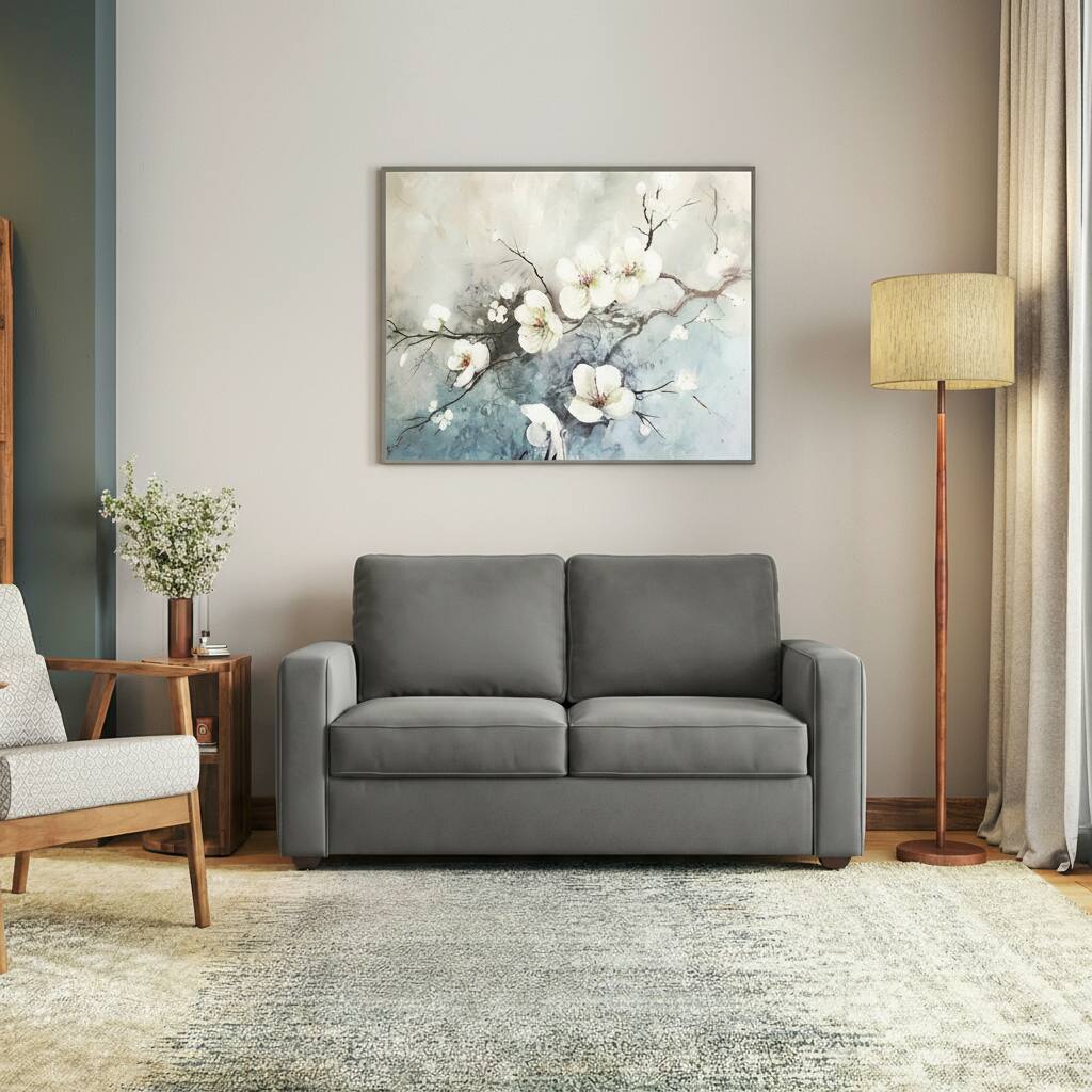 Apollo High Back 2 Seater Fabric Sofa in Ash Grey Velvet Colour - Urban Ladder