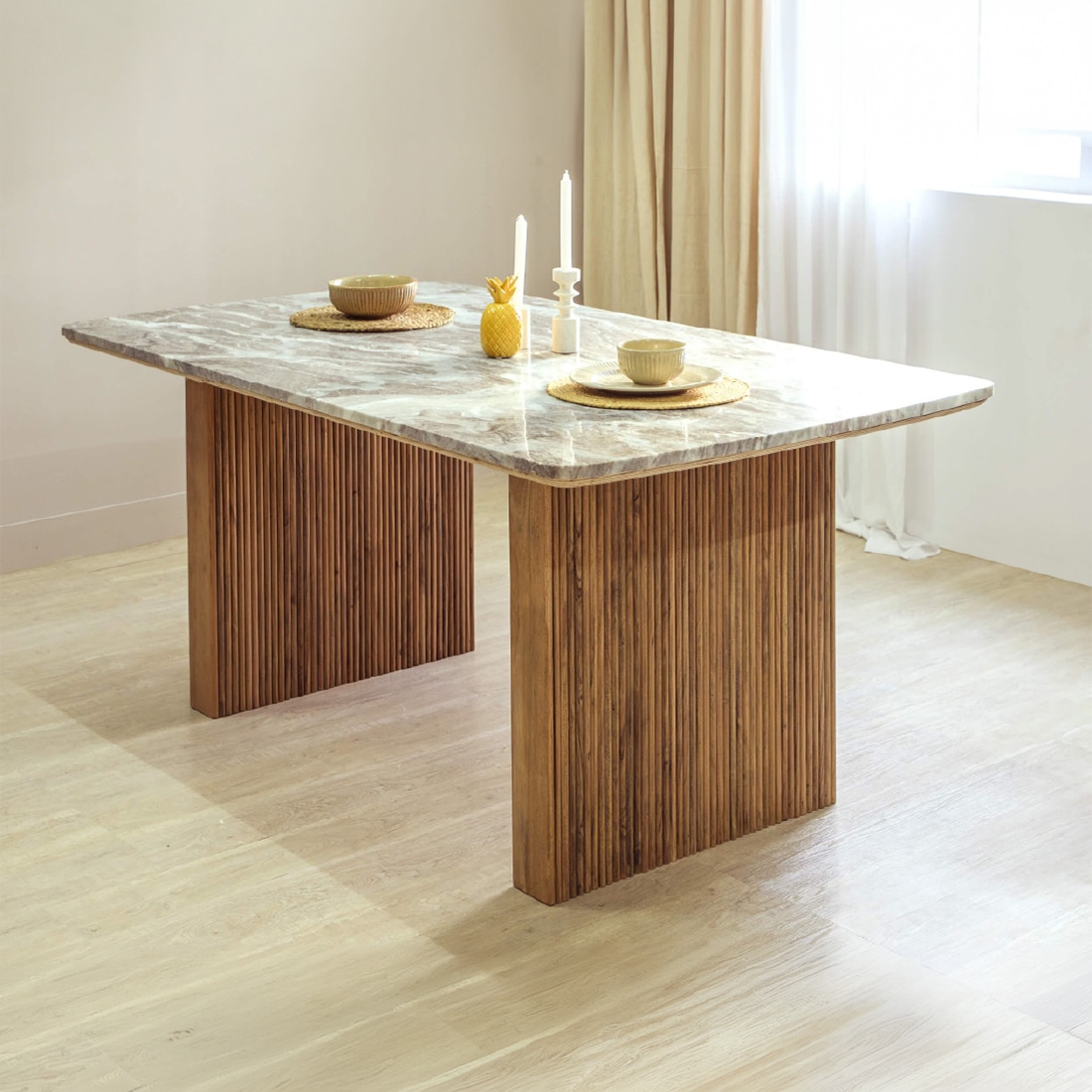 Hiro Solid Wood Dining Table Set in Brown Colour - Orange Tree