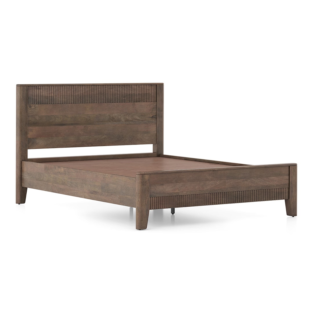 Toledo Solid Wood Queen Size Non Storage Bed In Danish Walnut Finish