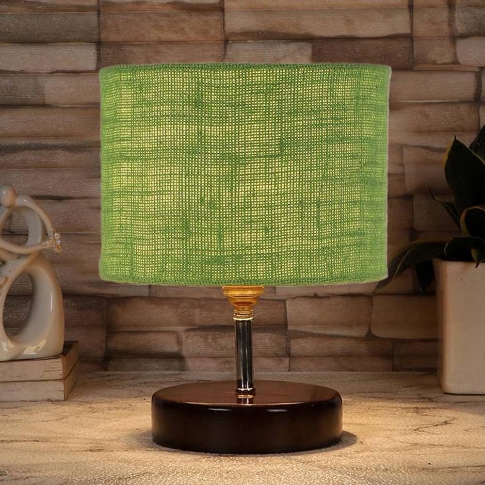 Yin Green Jute Table Lamp with brown wood base