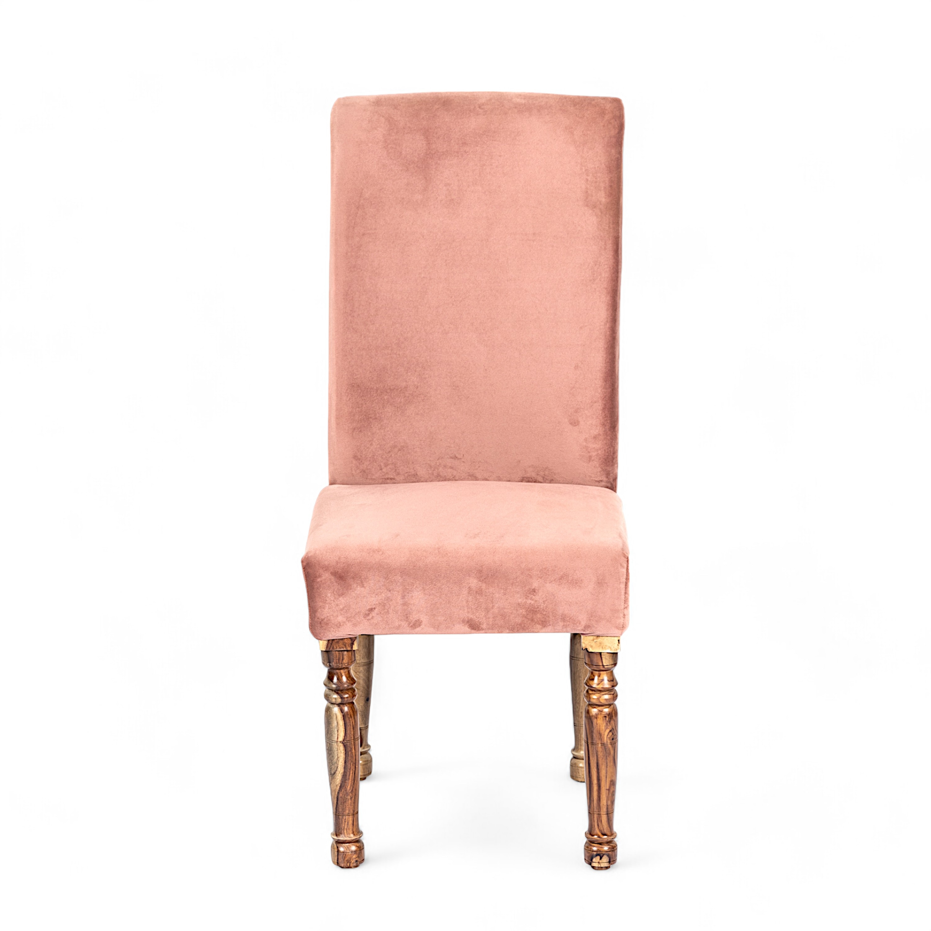 Rosslyn wood Accent Set of 2 Dining Chairs in Coral Pink Velvet Upholstery with TEAK FINISH