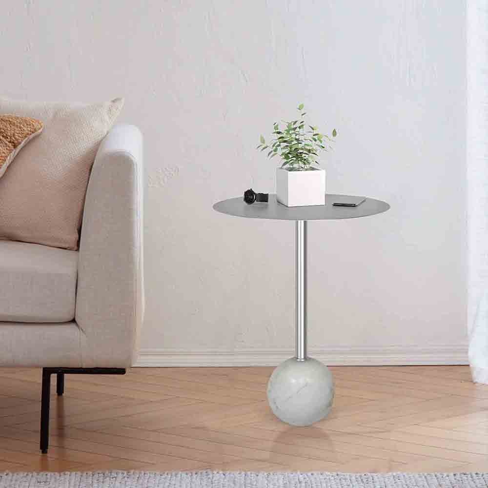 Metalsmith Stylish Round Side Table – Metal & Marble, Silver - Metalsmith