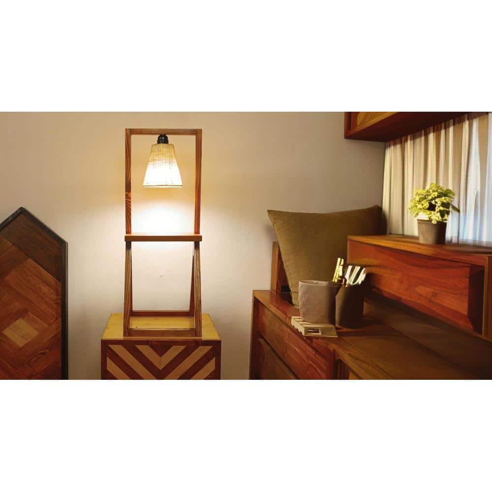 Euphoria Brown Wooden Table Lamp with Beige Fabric Lampshade
