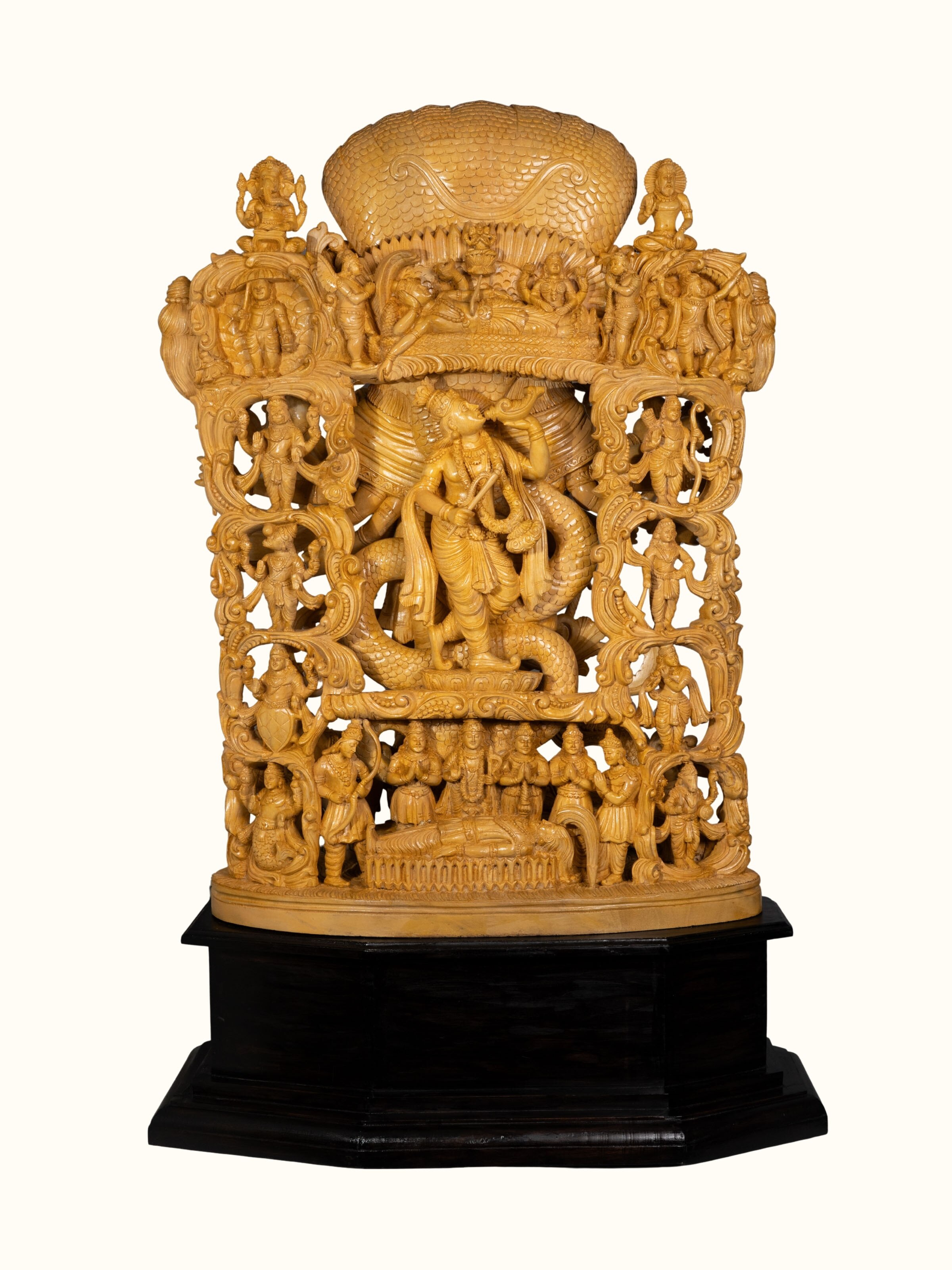 Close up view of the Wood Carved Vishwaroopam Idol