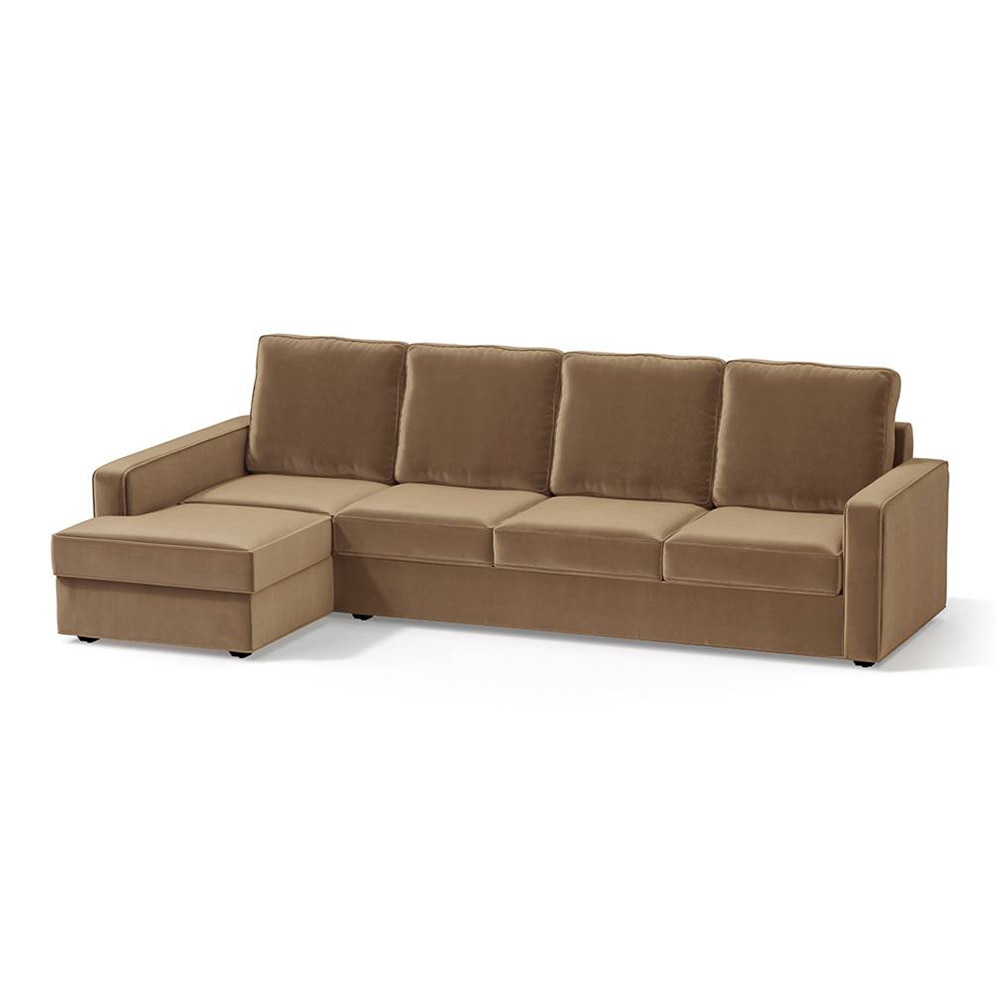 Apollo Compact Sofa (Colour : Fawn Velvet, Cushion : Hard, Back Type : High Back, Seating Capacity : Left Aligned 3 Seater + Left Aligned Chaise + Ottoman)