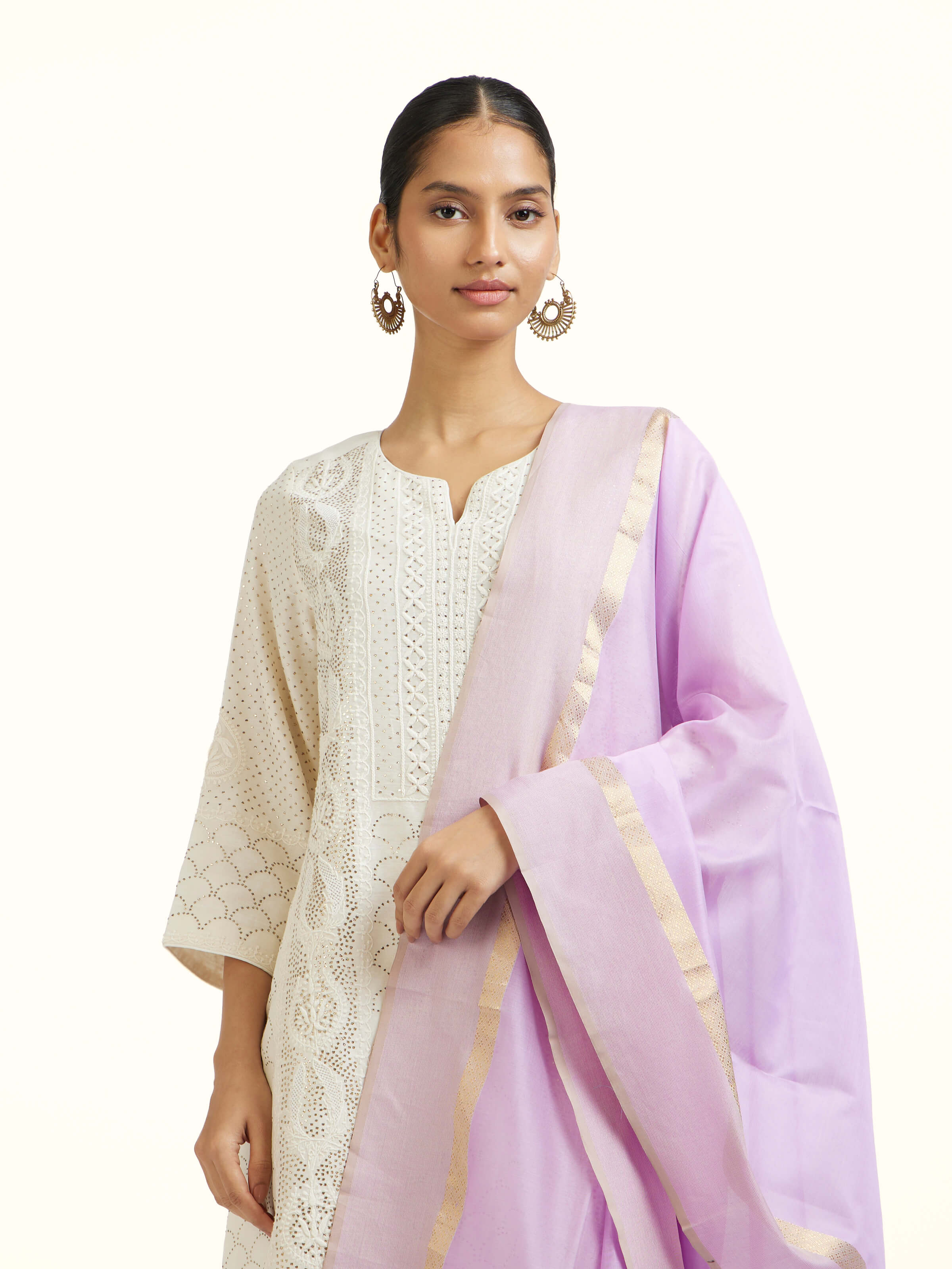 Mauve Cotton Silk Maheshwari Zari Border Dupatta