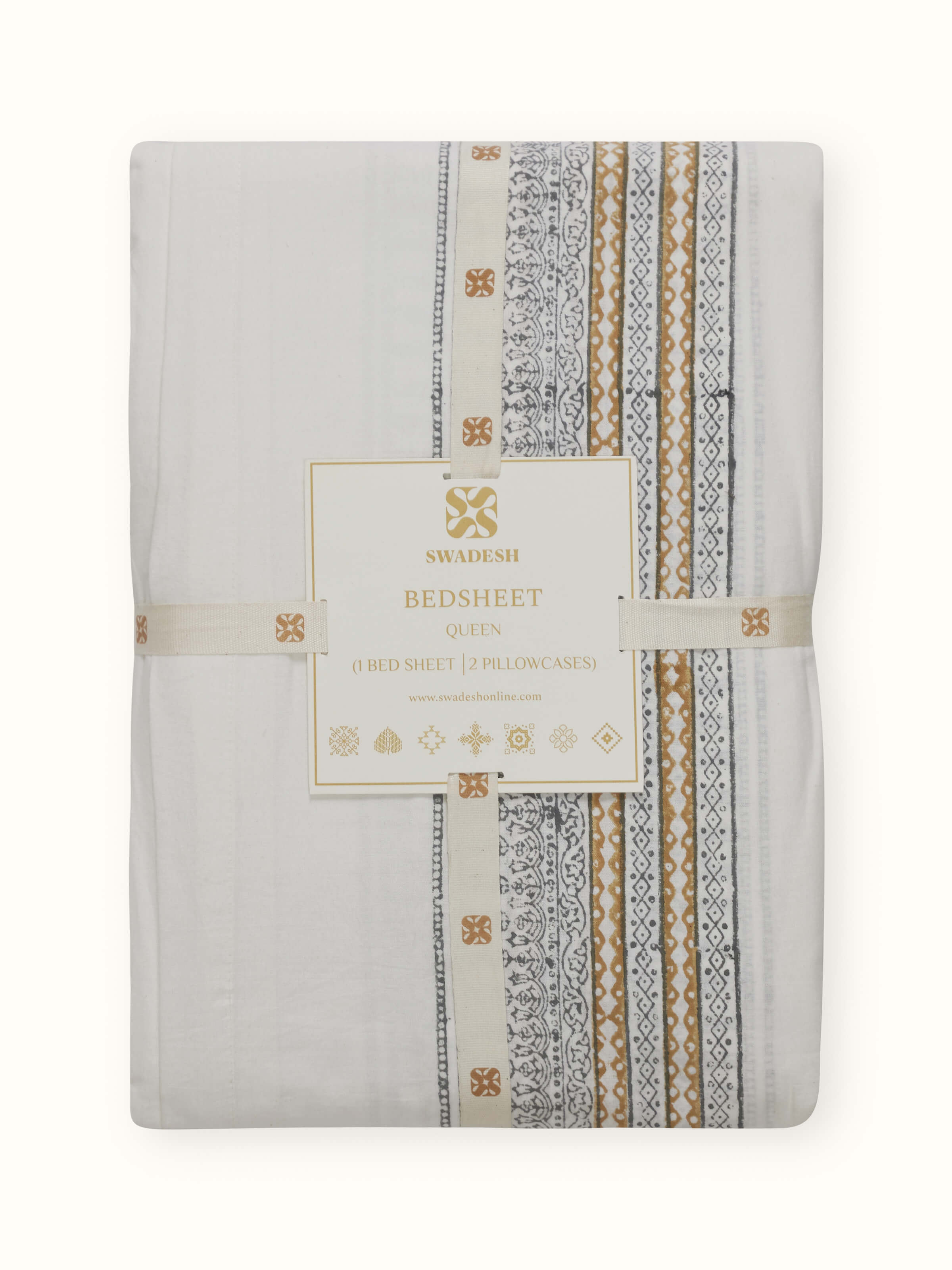 Orion Cotton Sanganeri Hand Block Print Stripe Queen-size Bedsheet Set