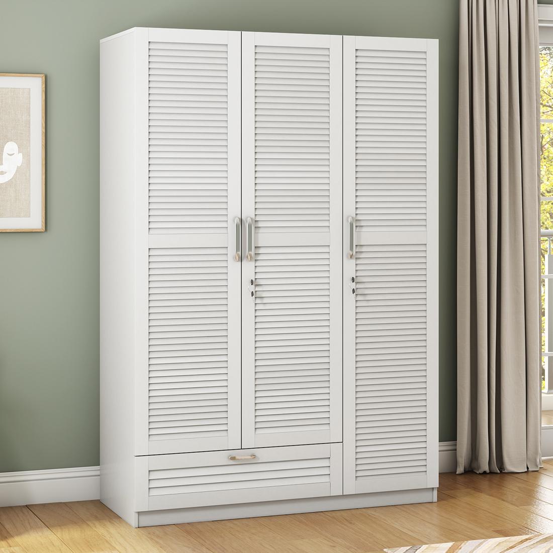 Bennis Engineered Wood 3 Door Wardrobe Without Mirror in White Finish