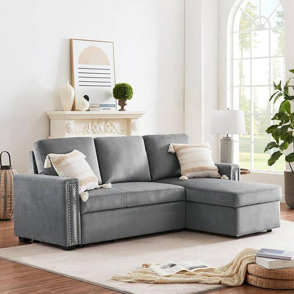 Solace Solid Wood Sofa cum Bed in grey