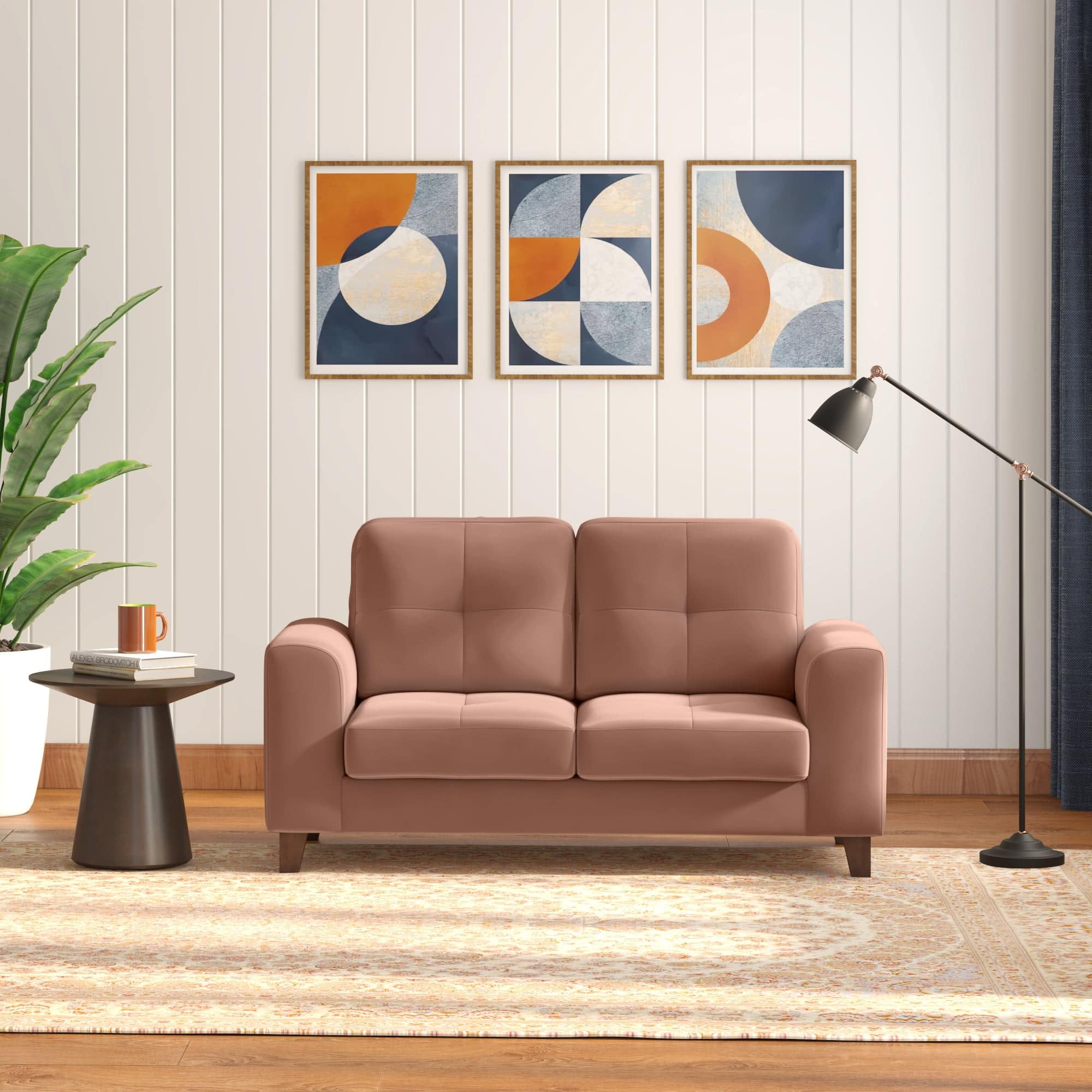 Verona Premium 2 Seater Fabric Sofa in Mocha Mouse Velvet Colour - Urban Ladder