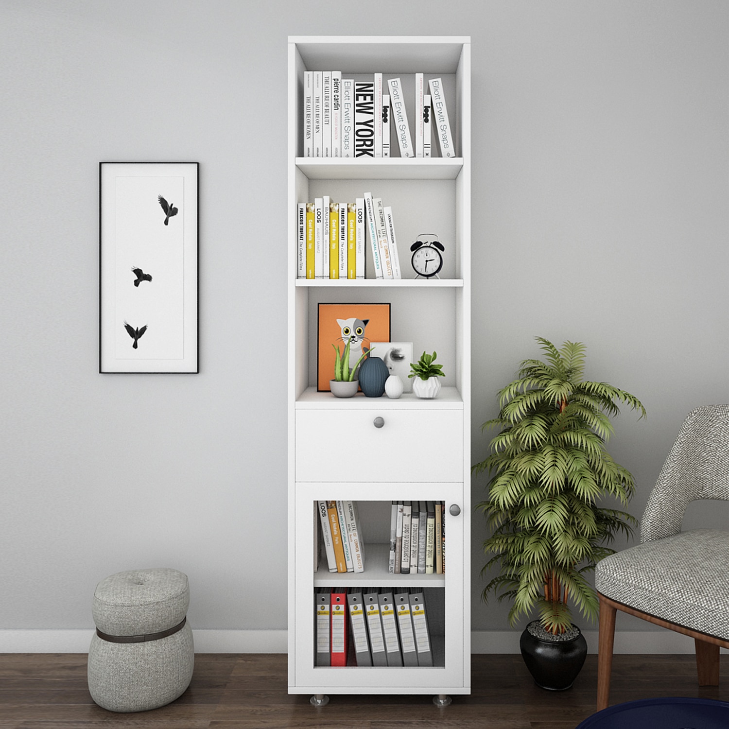 Solicitor Bookshelf In Frosty White Finish - Woodbuzz