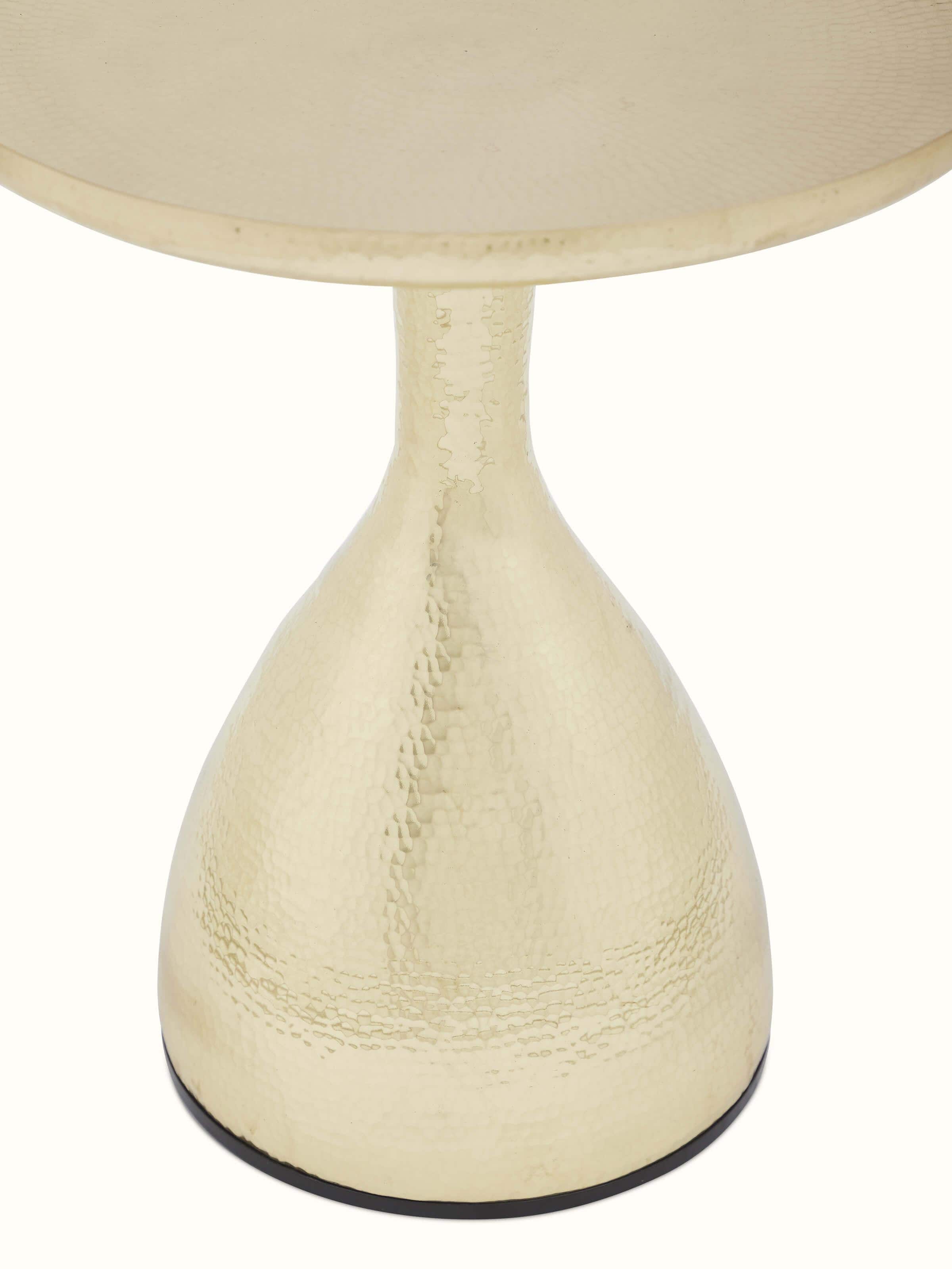 Close-up of Brass Thathera End & Side Table, focusing on the fine brass detailing and design elements