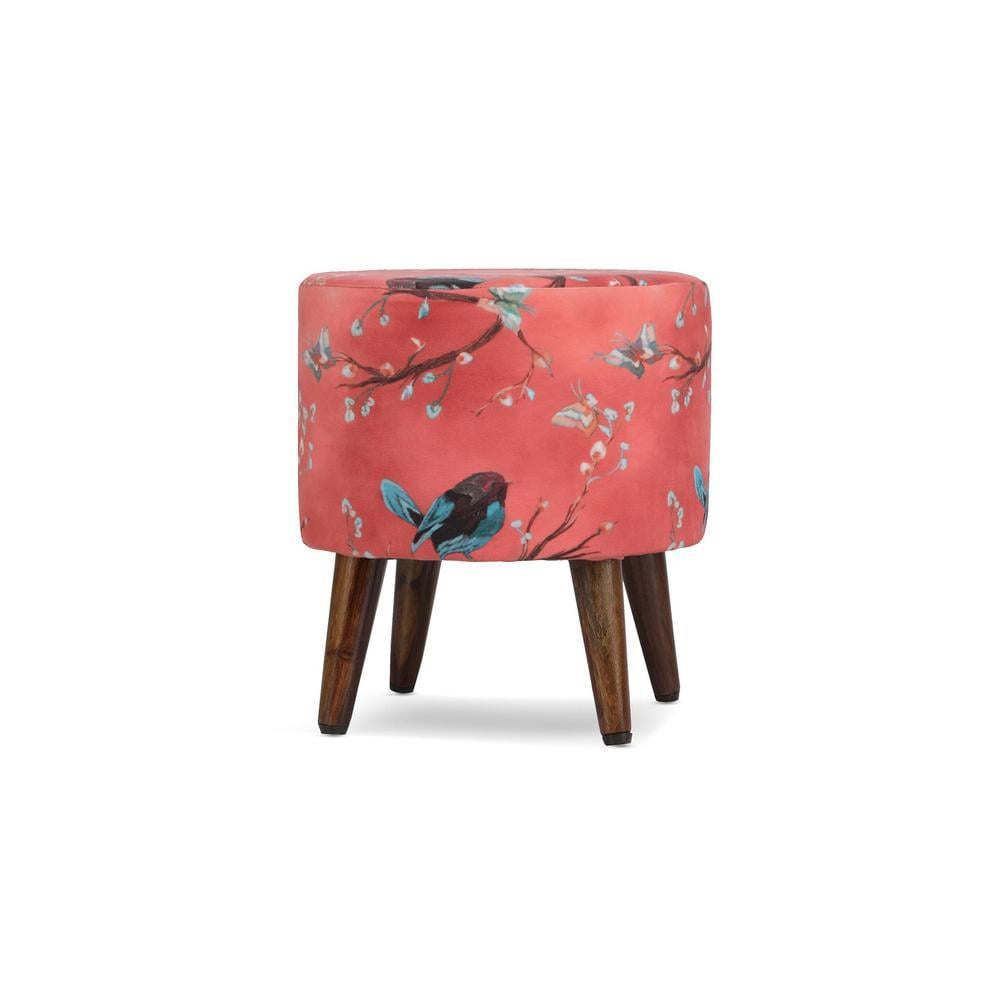 Seren Solid Wood  Ottomon in  Red Colour