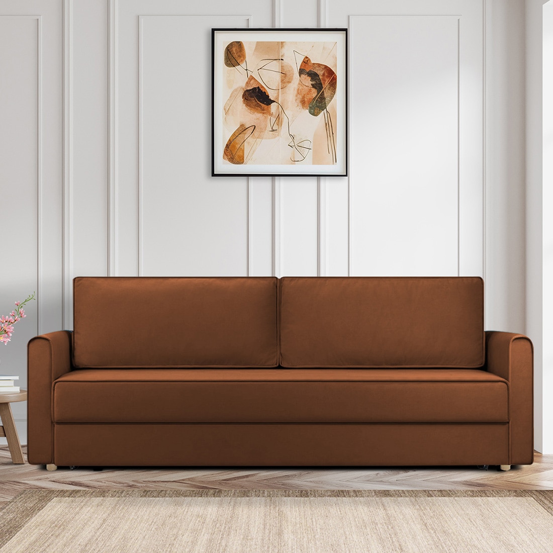 Flycon 3 Seater Pull Out Sofa cum Bed in Brown Colour