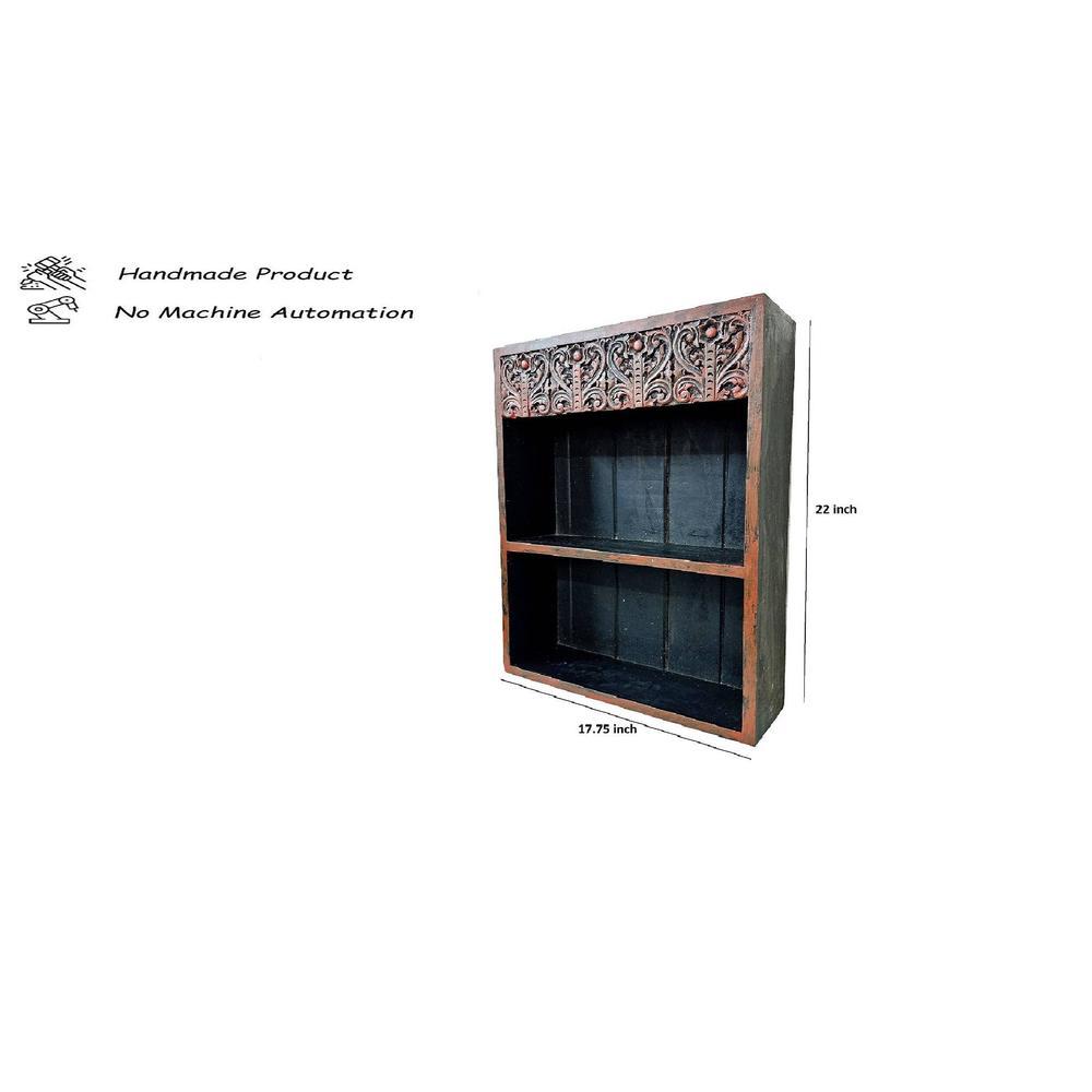 Kasika Red Colour Solid Wood Handcarved Box Style Floating Wall Shelf with compartment