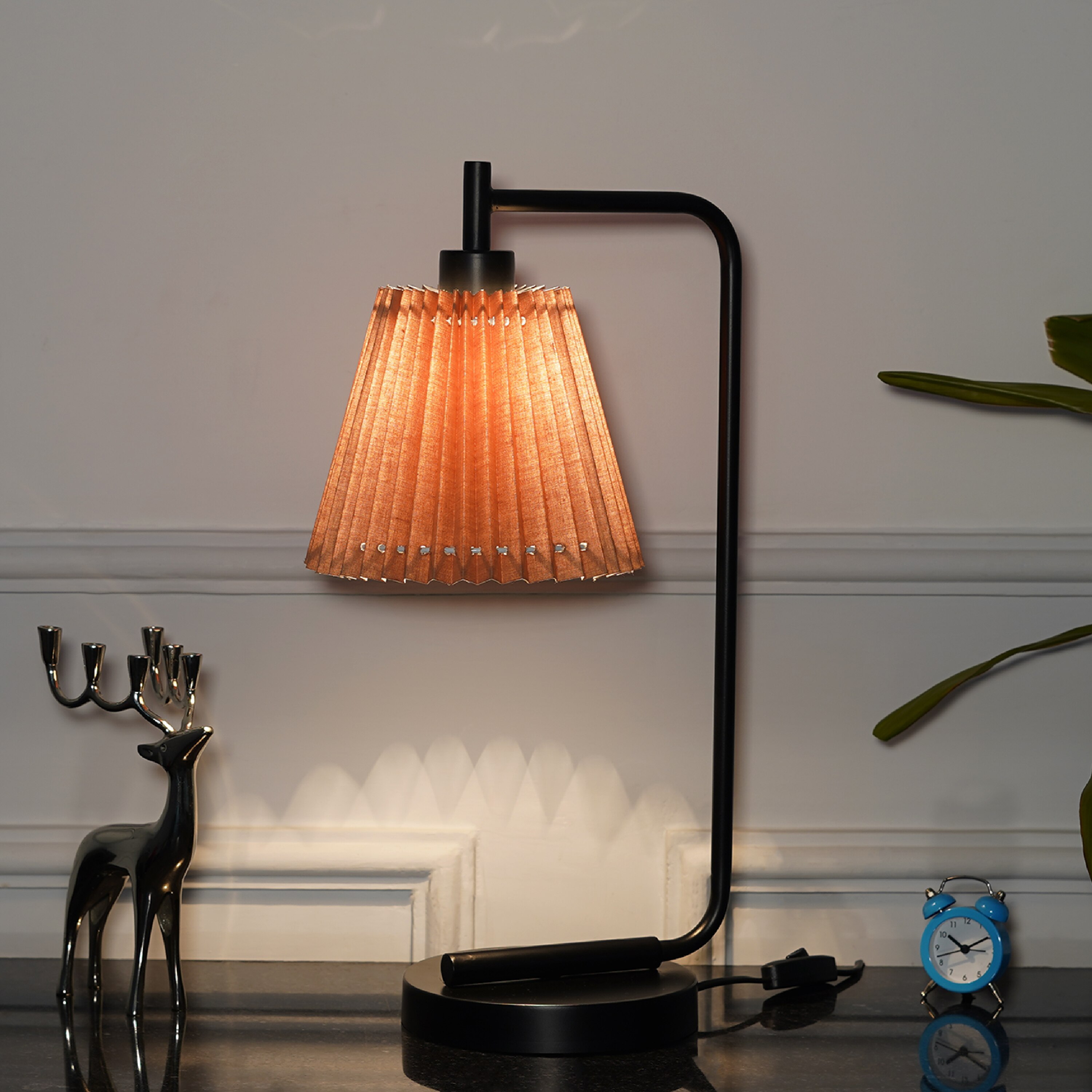 Bond Black Metal Study Table Lamp With Beige Pleated Shade