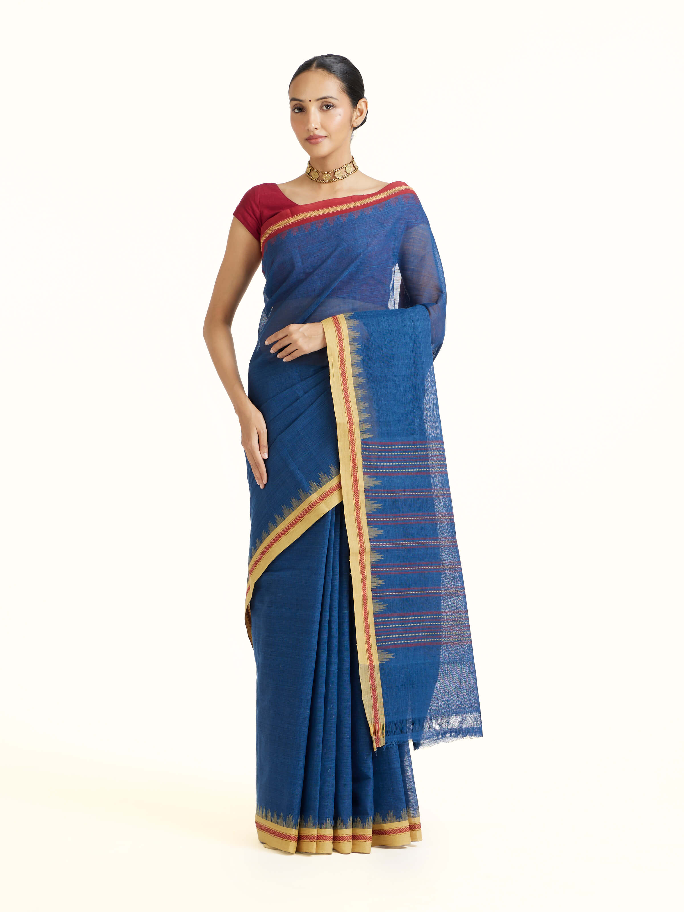 Blue Natural Dyed Cotton Saree