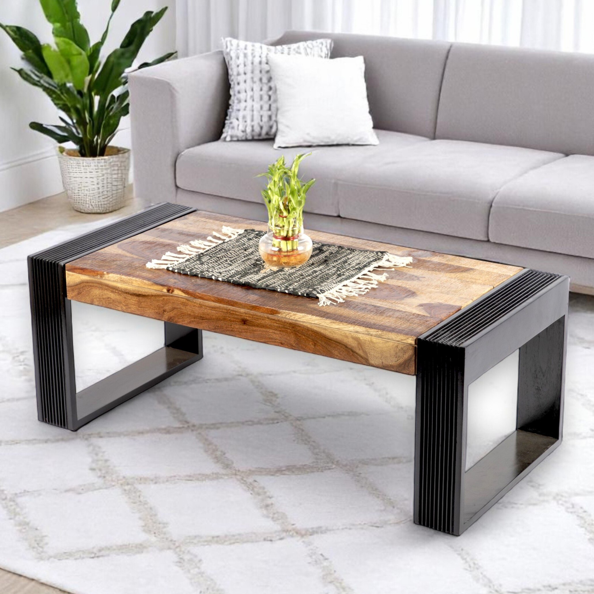 Hudson Sheesham Wood Coffee Table In Natural Rustic Wood Finish