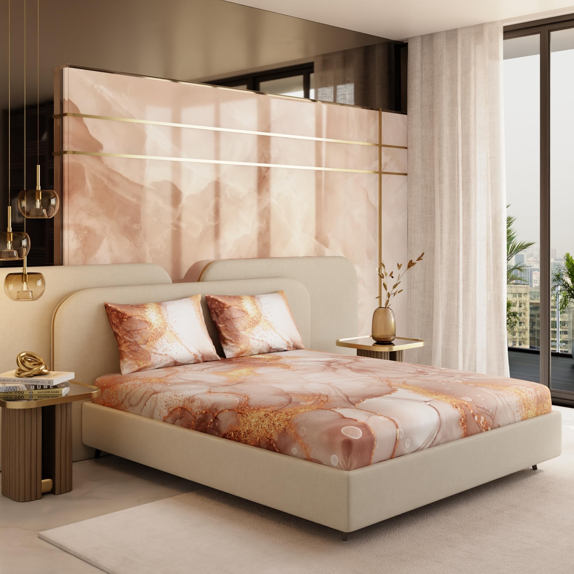 Stoa Paris 300TC UltrSatin King Bedsheet Set Satin King Champagne Gold - Stoa Paris